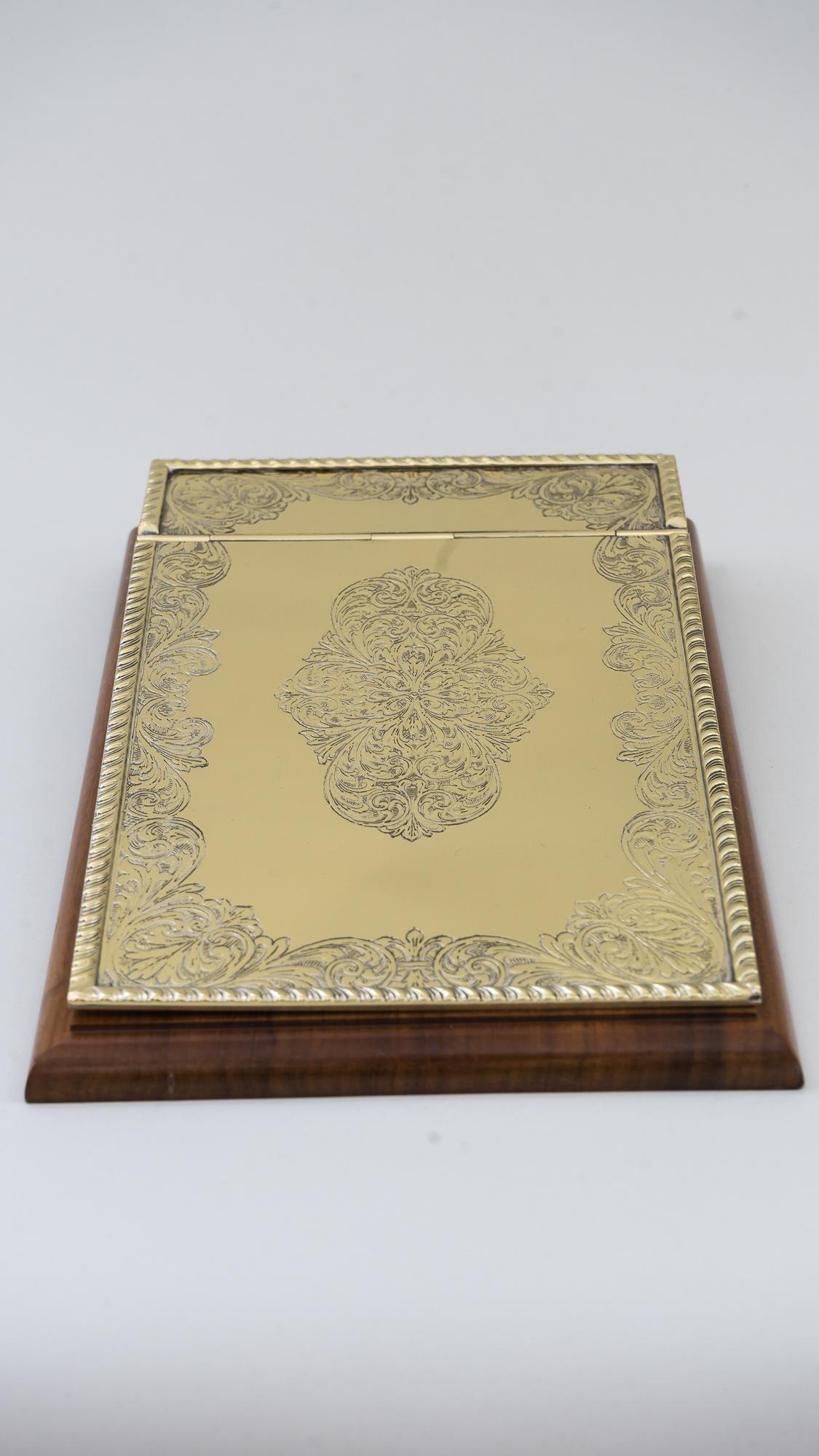 Big Art Deco note pad, circa 1920s
Brass polished and stove enameled
Wood polished.