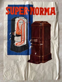 Big Art Deco Original Advertising Promotional Poster Heater/Fire, 1930s