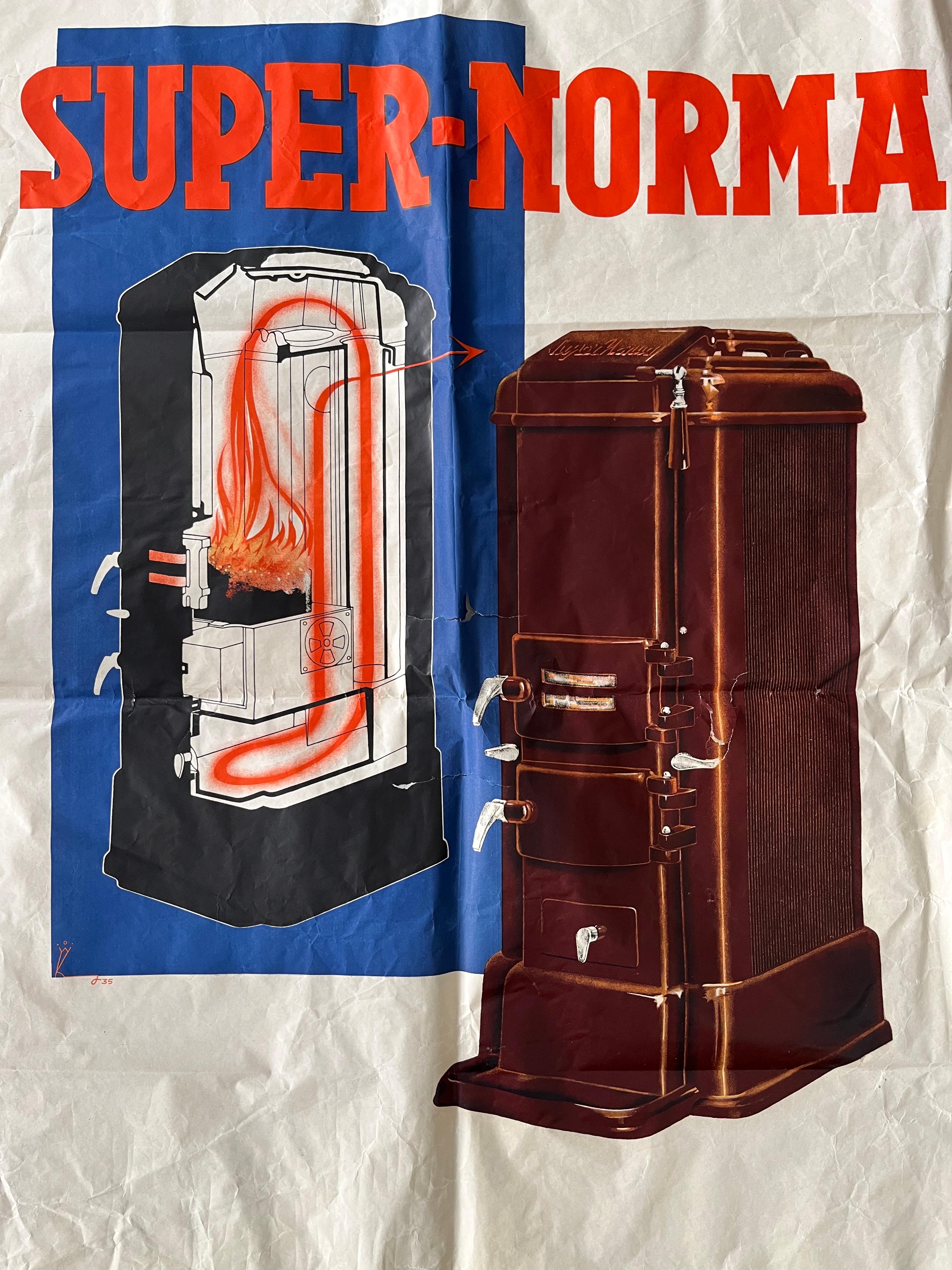 Big Art Deco Original Advertising Promotional Poster Heater/Fire, 1930s In Good Condition For Sale In Praha, CZ