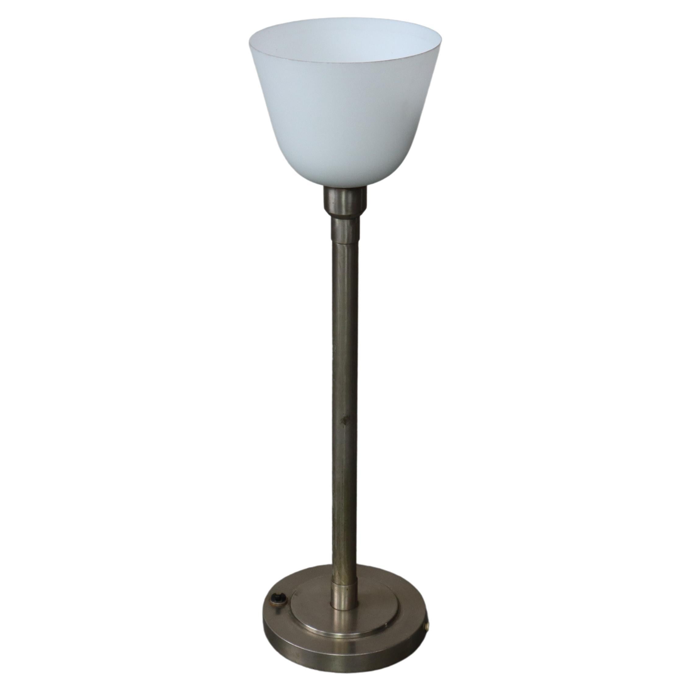 Big Art Deco Style Brushed Aluminum Table Lamp 