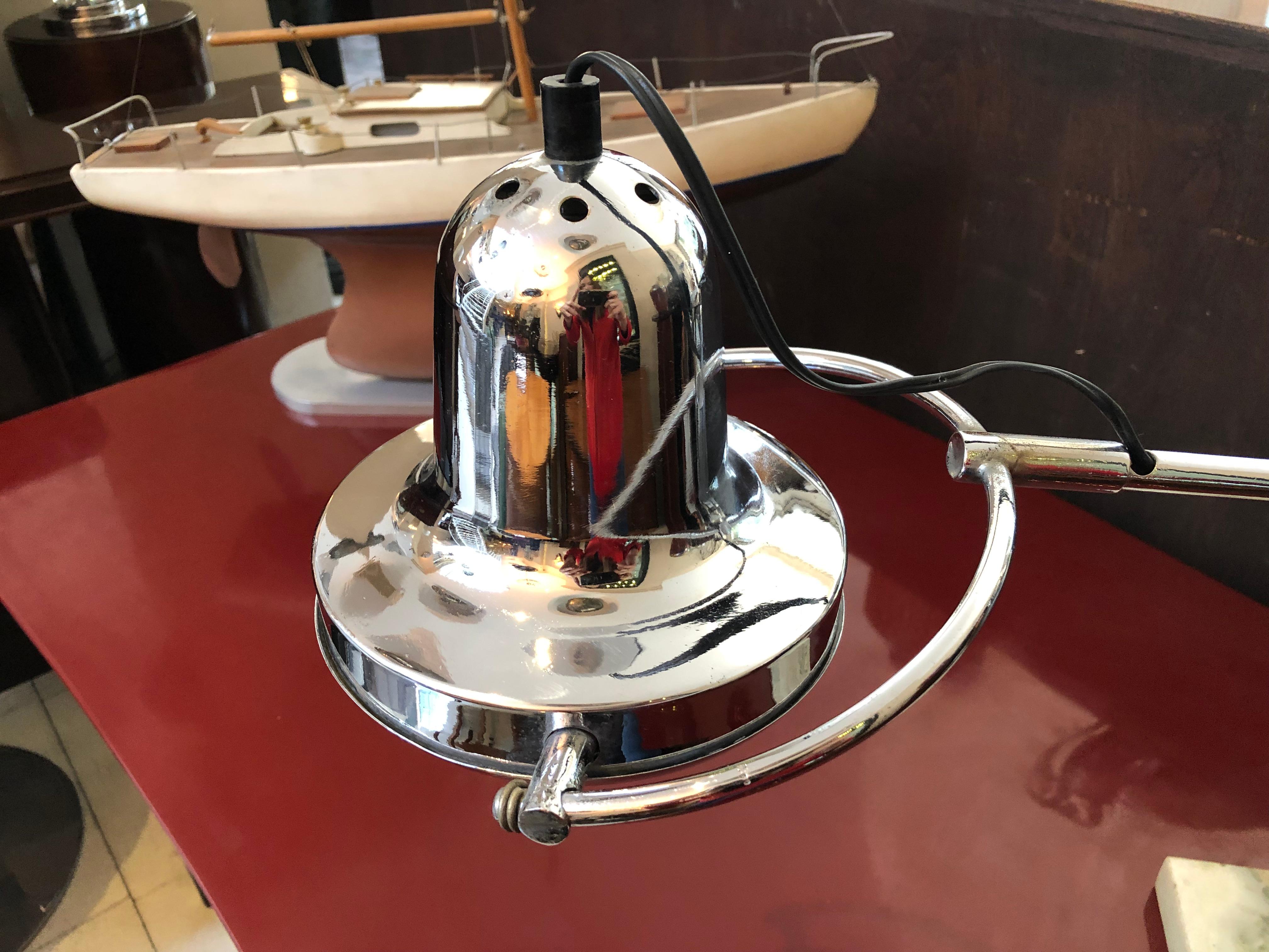 Big Art Deco Table Lamp 1920, France, Materials, Marble and Chrome For Sale 4