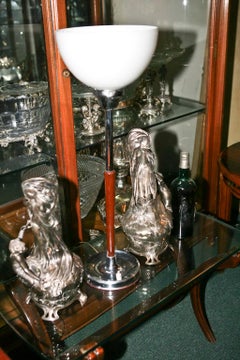 Big Art Deco Table Lamp, 1930, Material: Wood, Chromed Bronze and Opaline