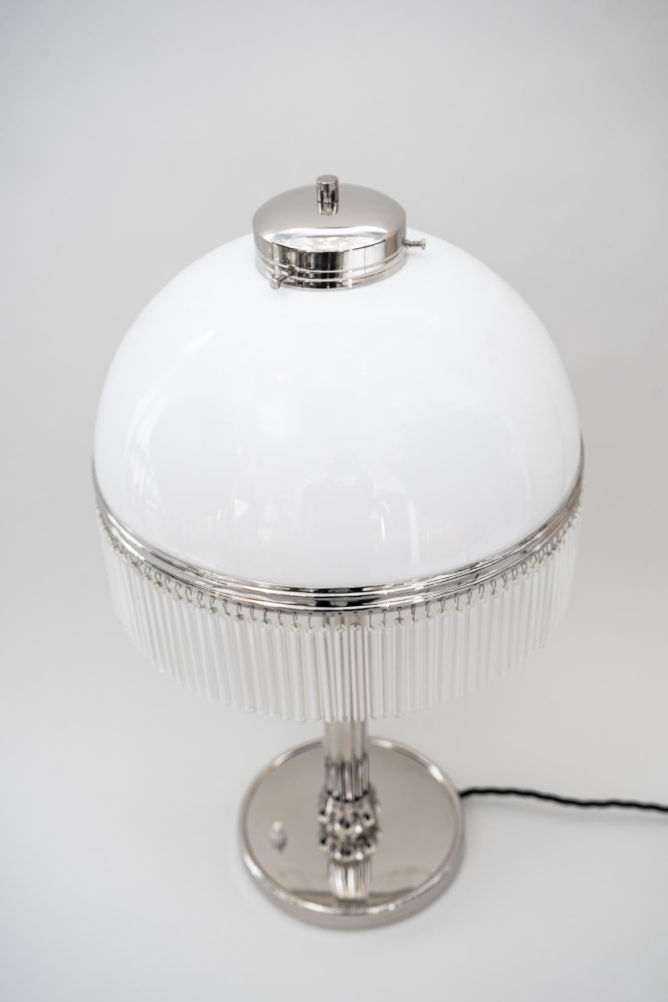 Big Art Deco Table Lamp Nickel-Plated with Original Satined Opal Glas, 1920s 7