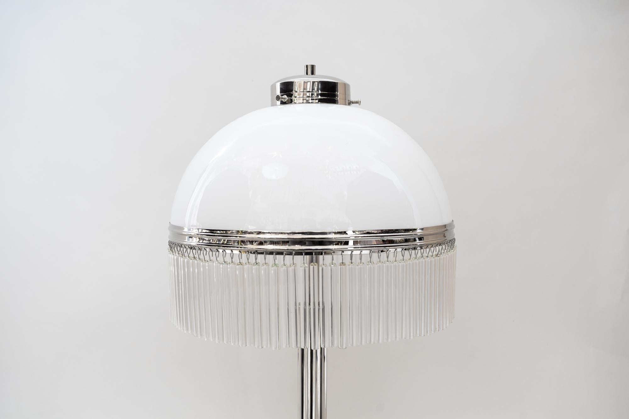 Big Art Deco Table Lamp Nickel-Plated with Original Satined Opal Glas, 1920s 8