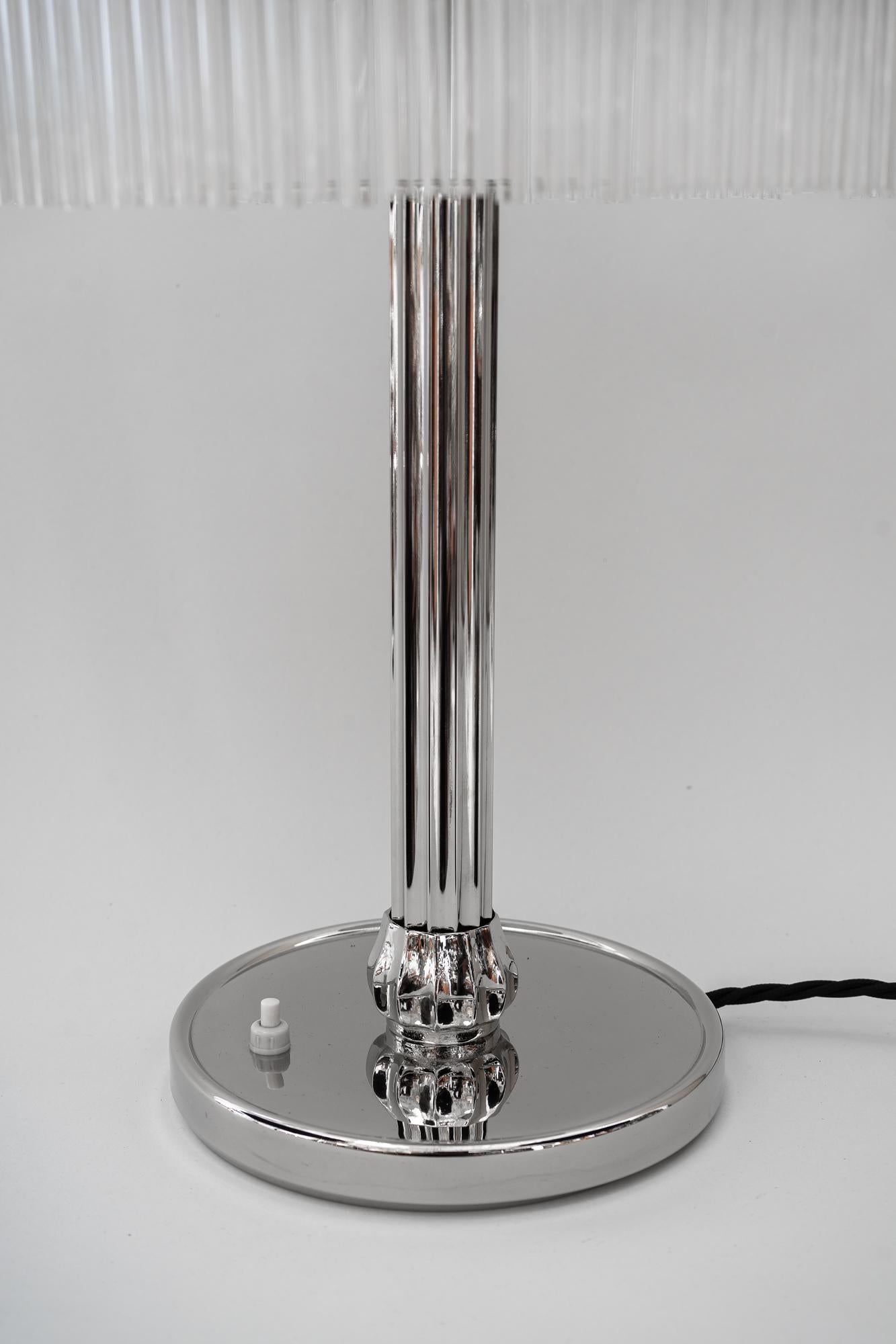 Austrian Big Art Deco Table Lamp Nickel-Plated with Original Satined Opal Glas, 1920s