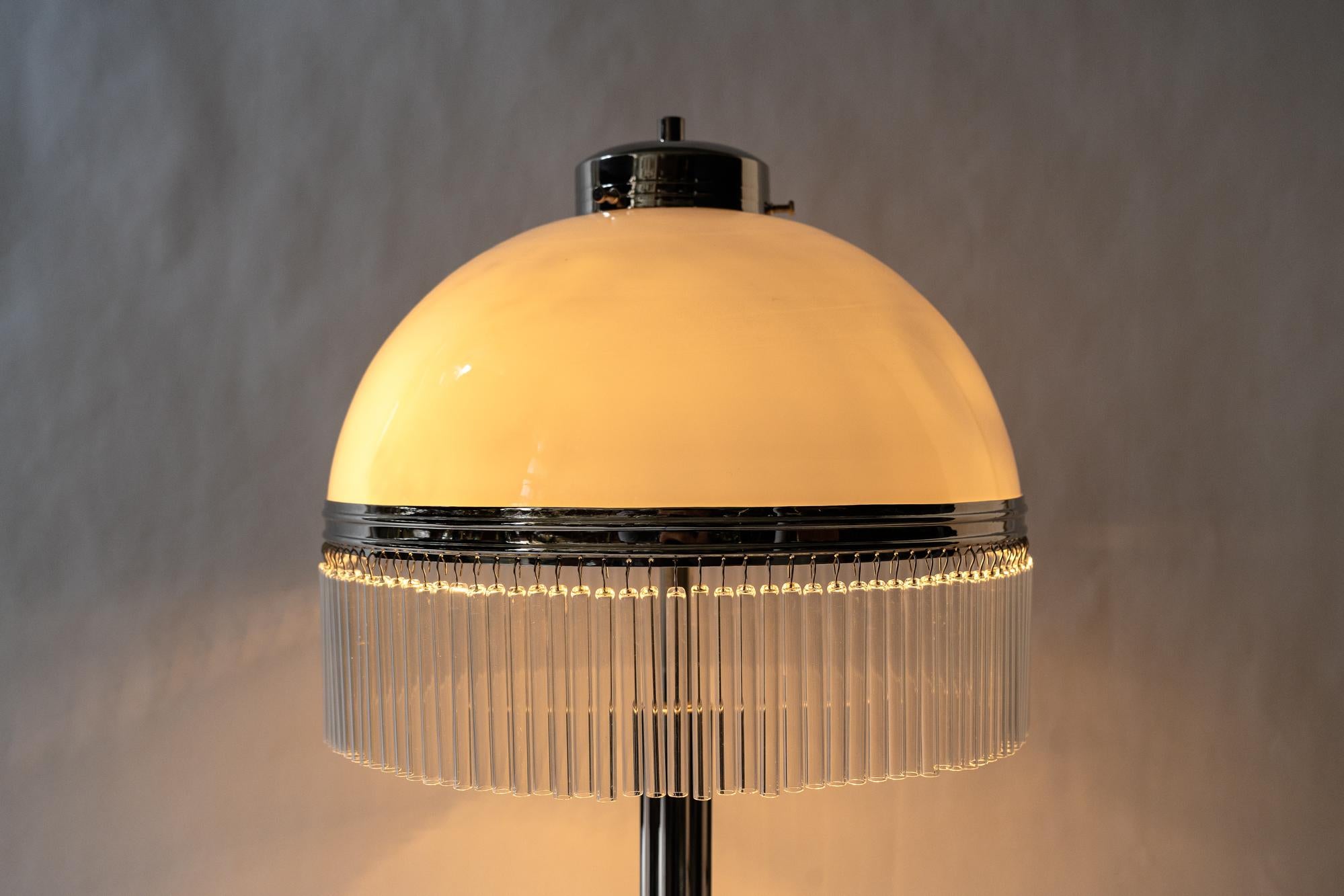 Big Art Deco Table Lamp Nickel-Plated with Original Satined Opal Glas, 1920s 2