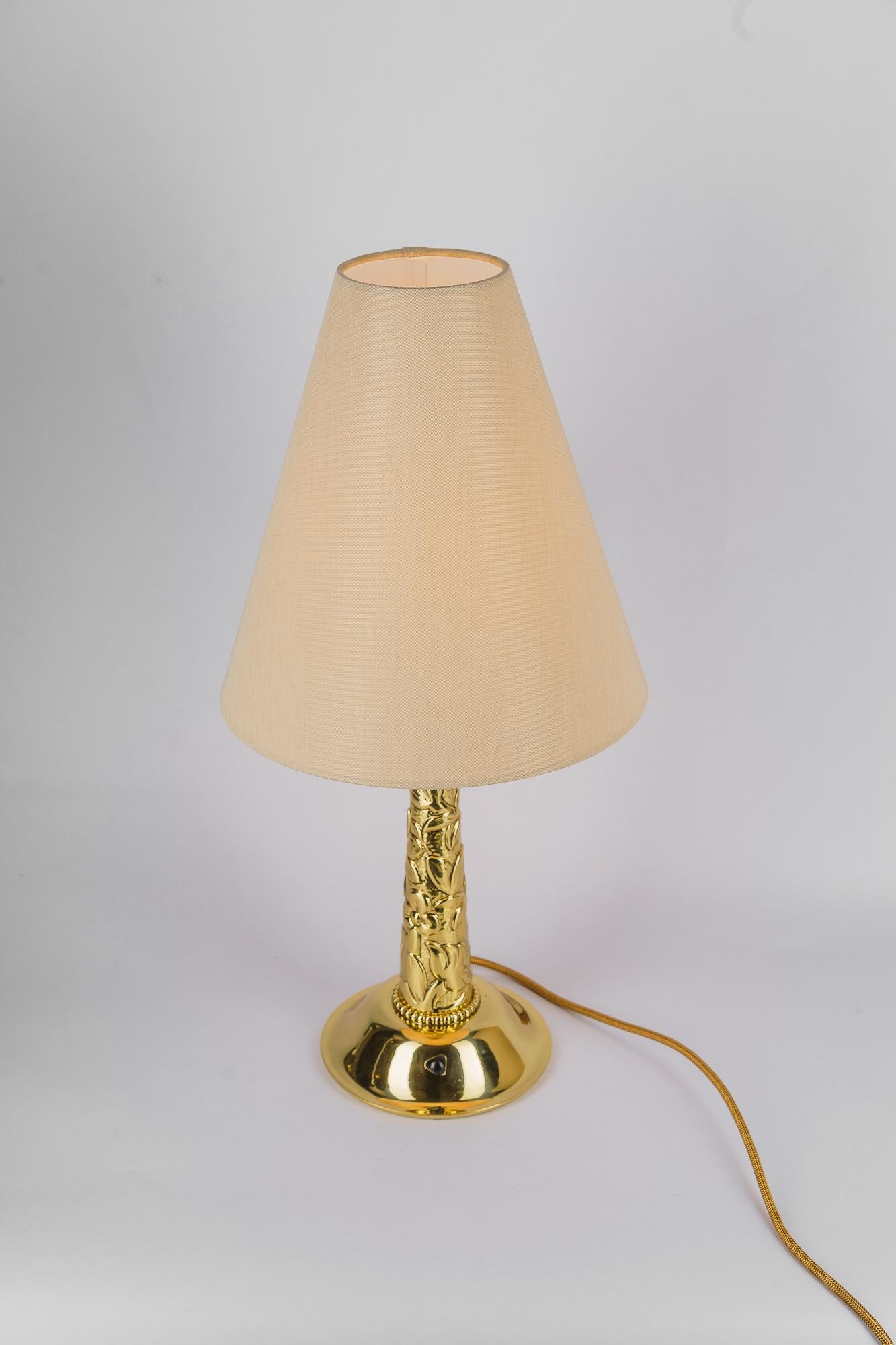 Große Art Deco Tischlampe mit Stoffschirm um 1920s (Messing) im Angebot