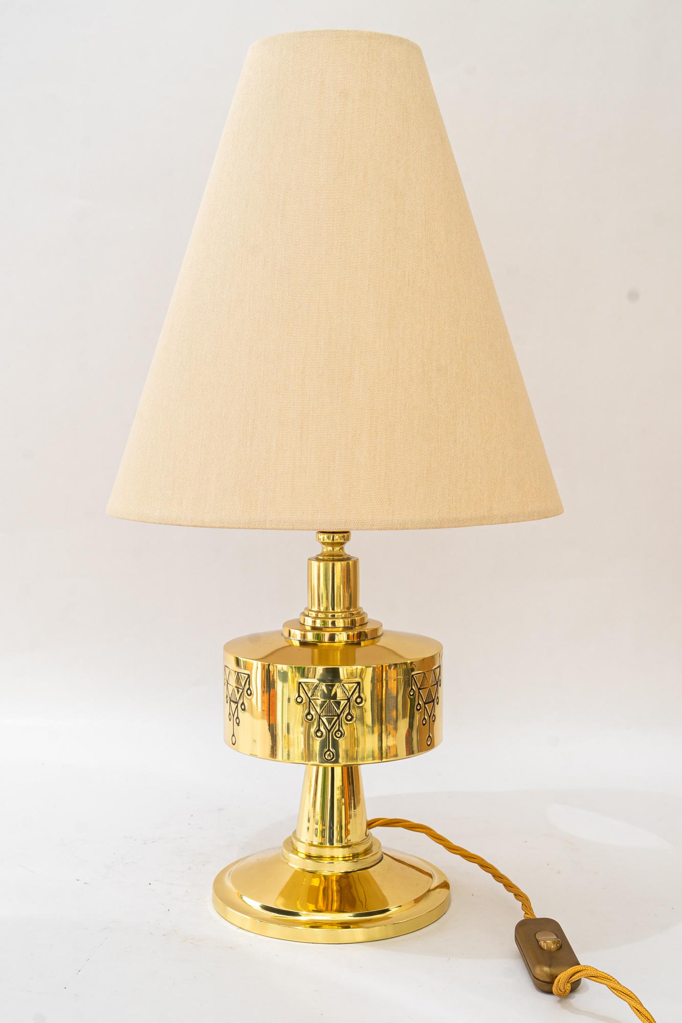 Bigli Art Deco Tischlampe mit Stoffschirm Wien um 1920 im Angebot 1