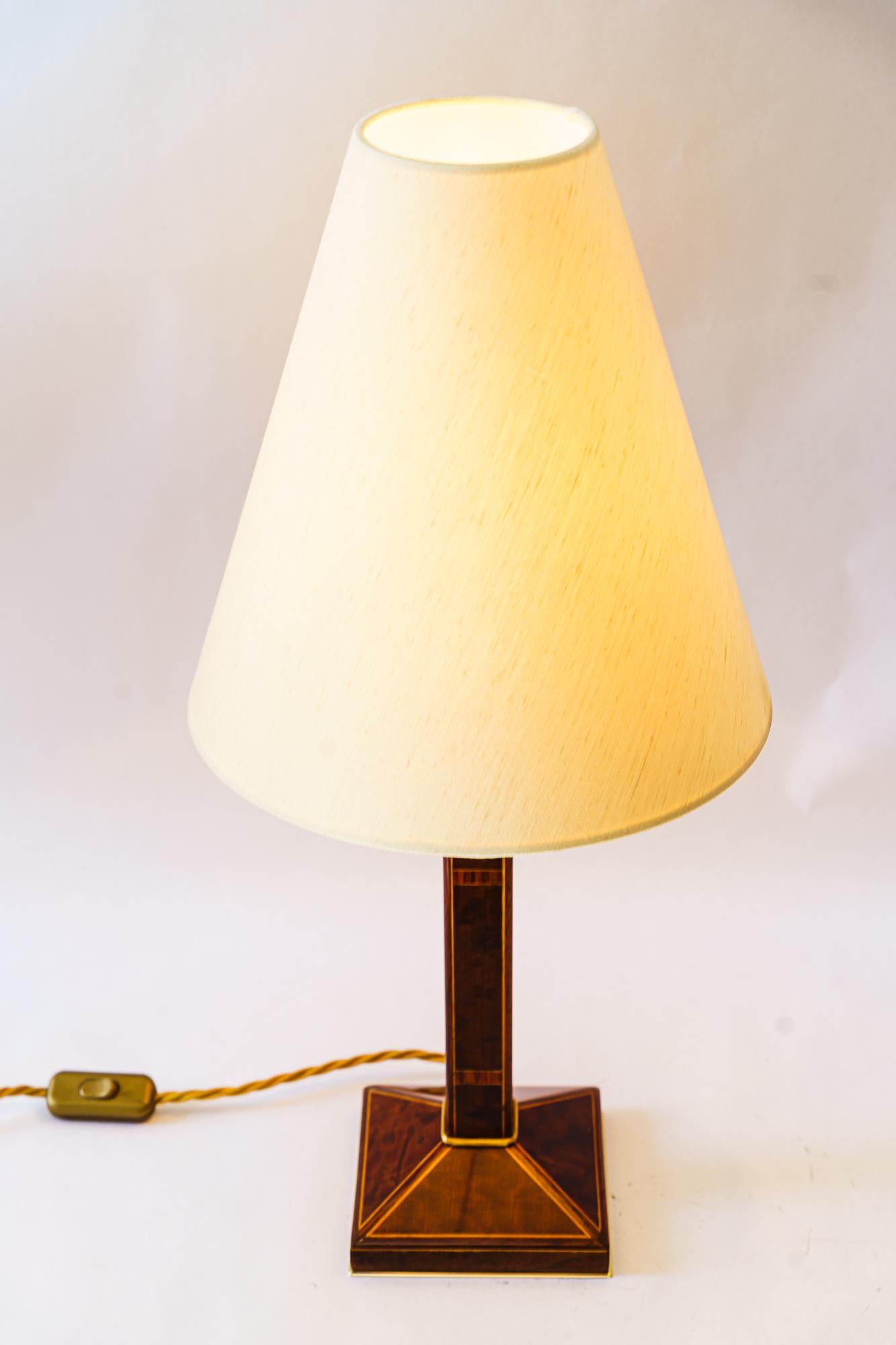 Big Art deco Table lamp wood with inlay vienna around 1920s In Good Condition For Sale In Wien, AT
