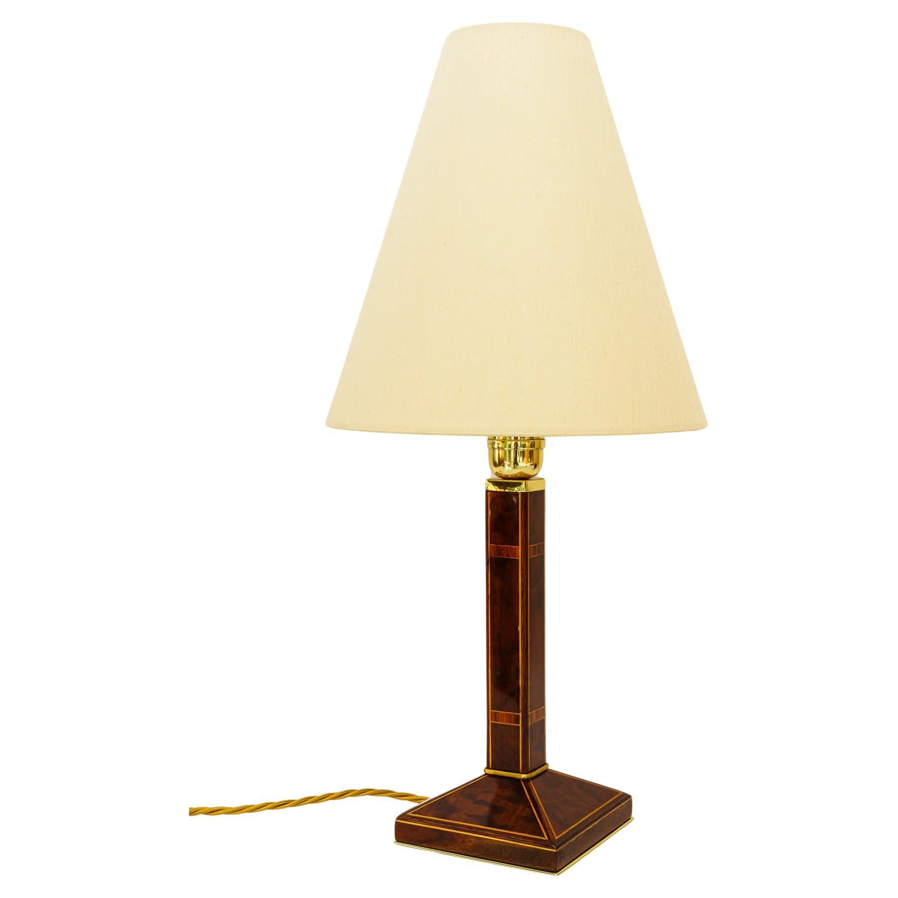 Big Art deco Table lamp wood with inlay vienna around 1920s For Sale