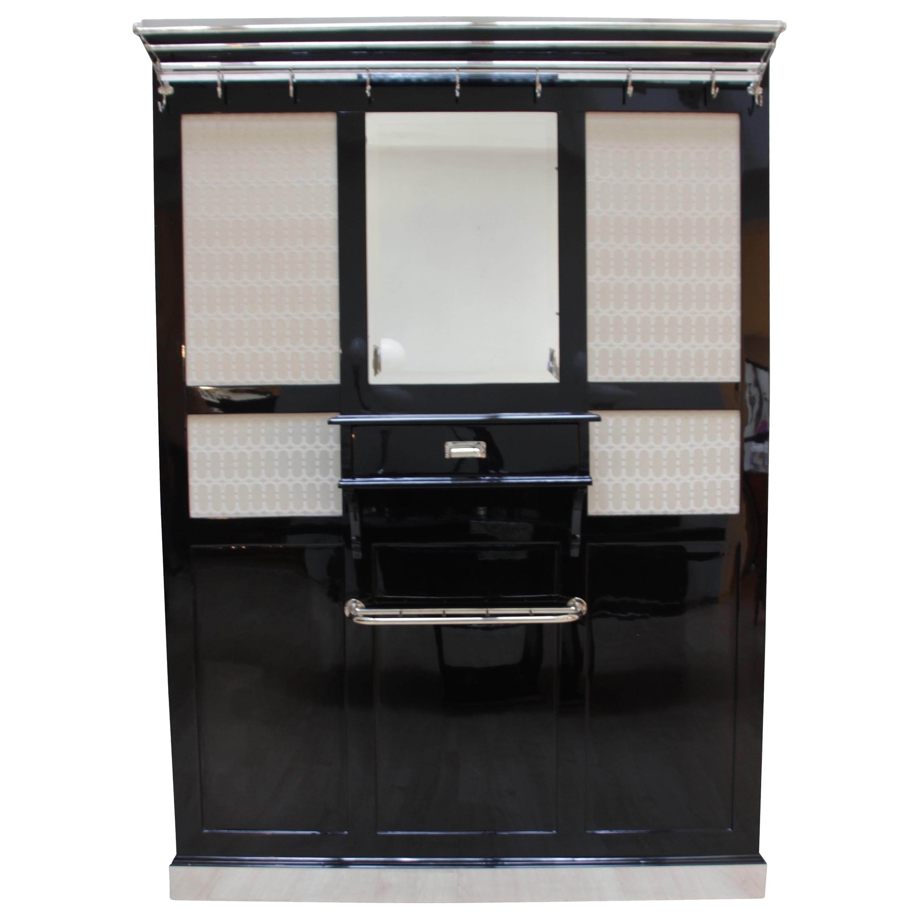 Big Art Deco Wardrobe, Black and Chrome, France, circa 1930