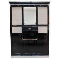 Vintage Big Art Deco Wardrobe, Black and Chrome, France, circa 1930