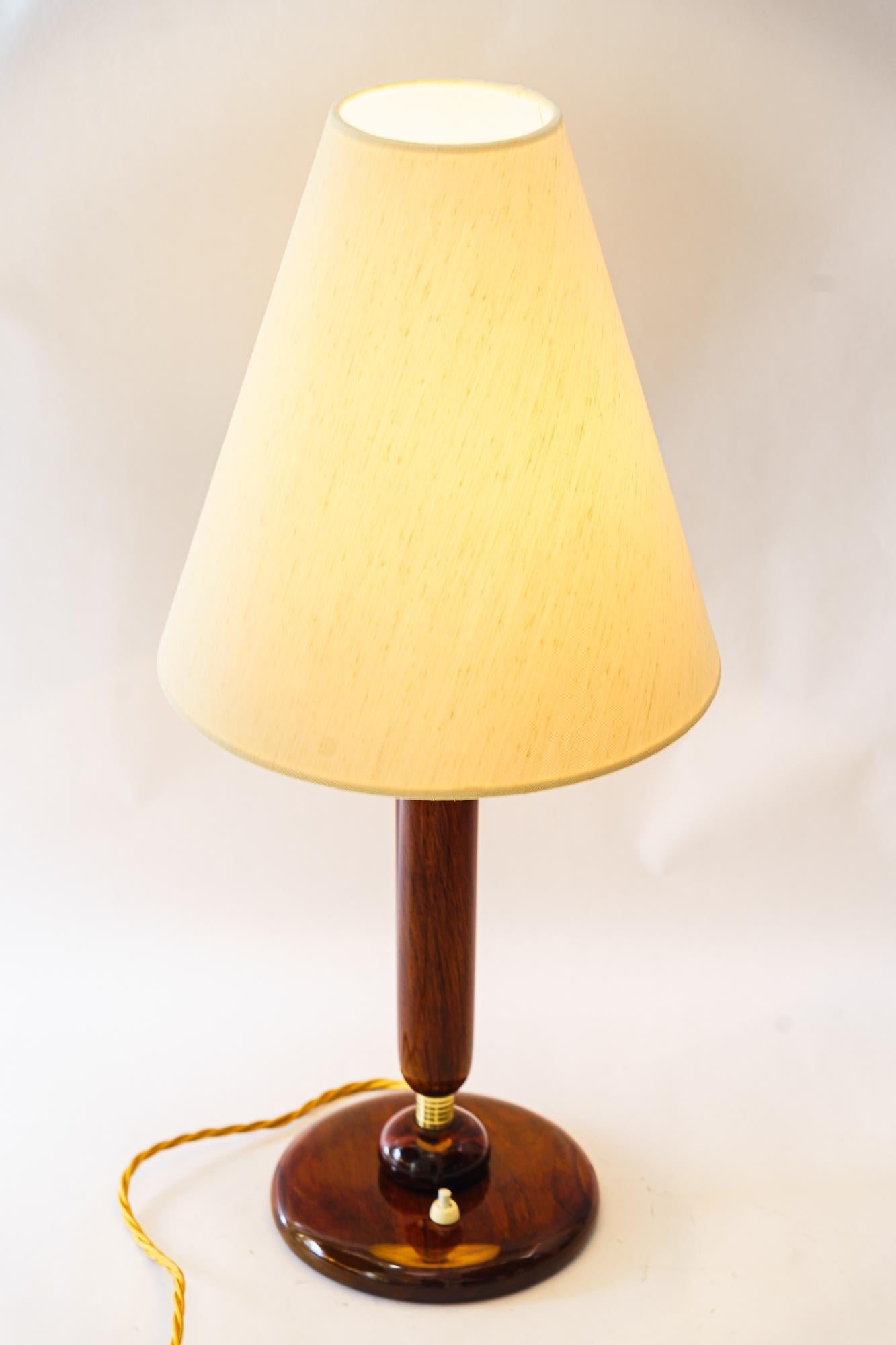 Brass Big Art Deco wood Table lamp vienna around 1930s For Sale