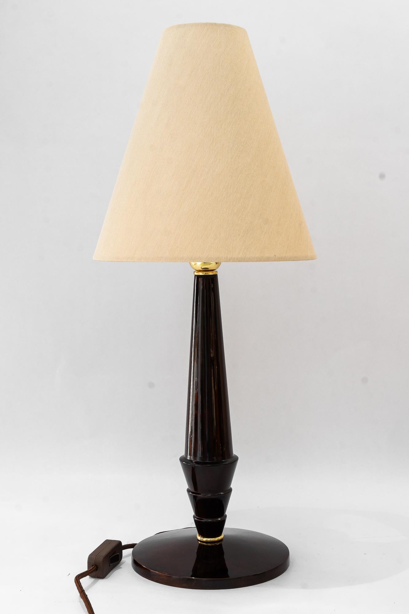 Big Art Deco Holz Tischlampe mit Stoffschirm Wien um 1920er Jahre im Angebot 3
