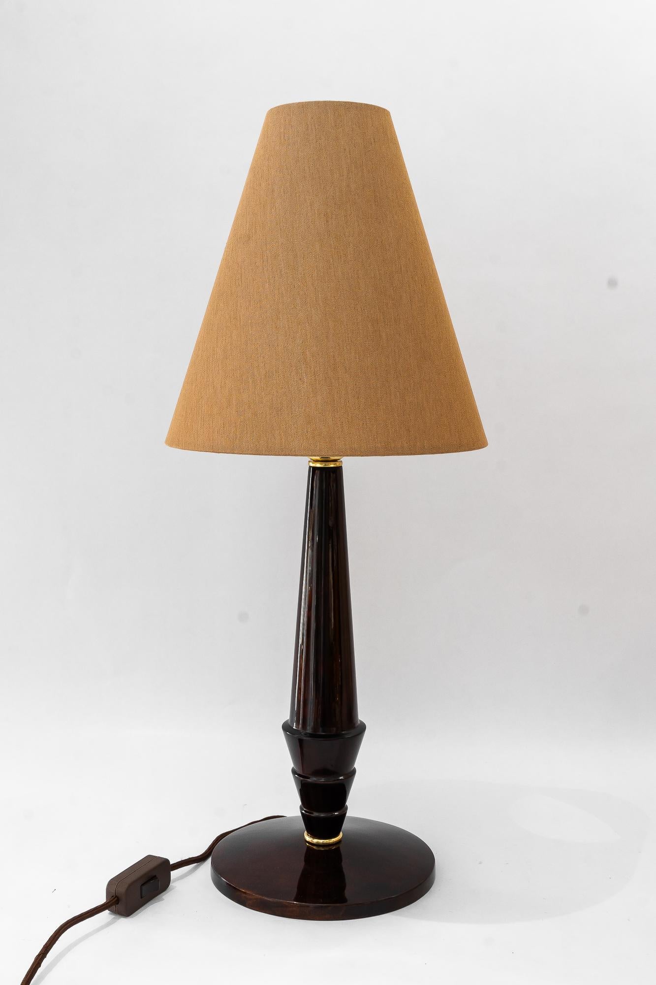 Big Art Deco Holz Tischlampe mit Stoffschirm Wien um 1920er Jahre im Angebot 5