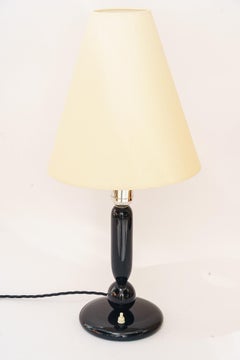 Big art deco wood table lamp with fabric shade vienna around 1930s