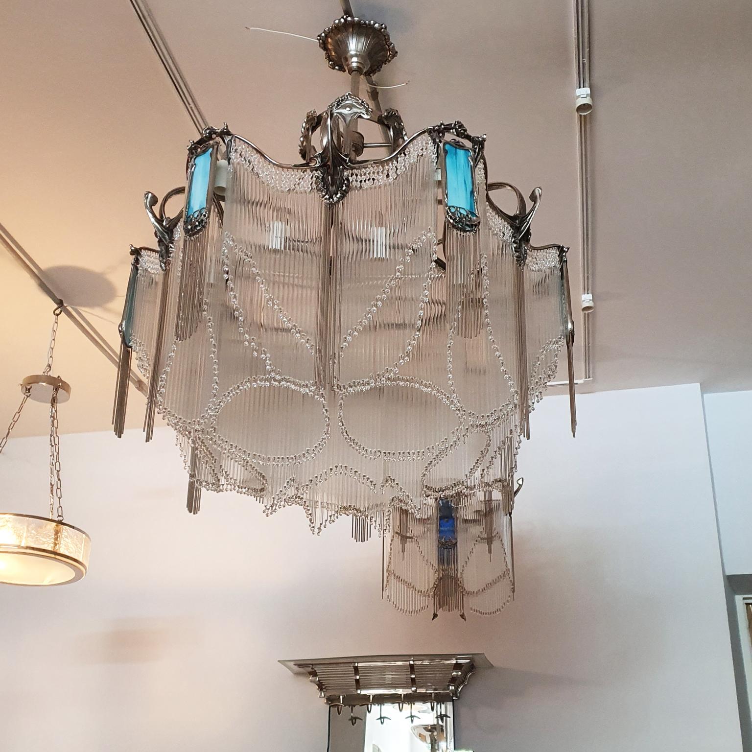 Grande lampadario Art Nouveau in bronzo Bigli (PEZZO UNICO) in vendita 1