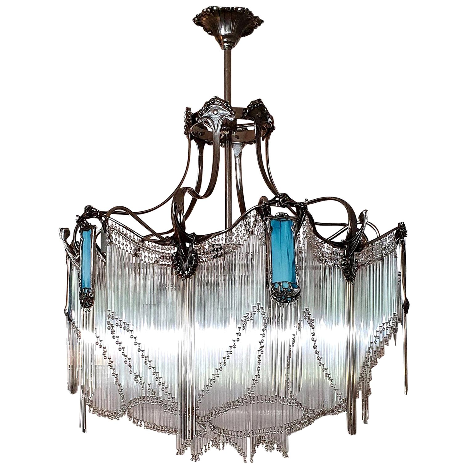 Grande lampadario Art Nouveau in bronzo Bigli (PEZZO UNICO)