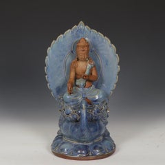 Big Asian Porcelain Color Glazing Peacock God Statue