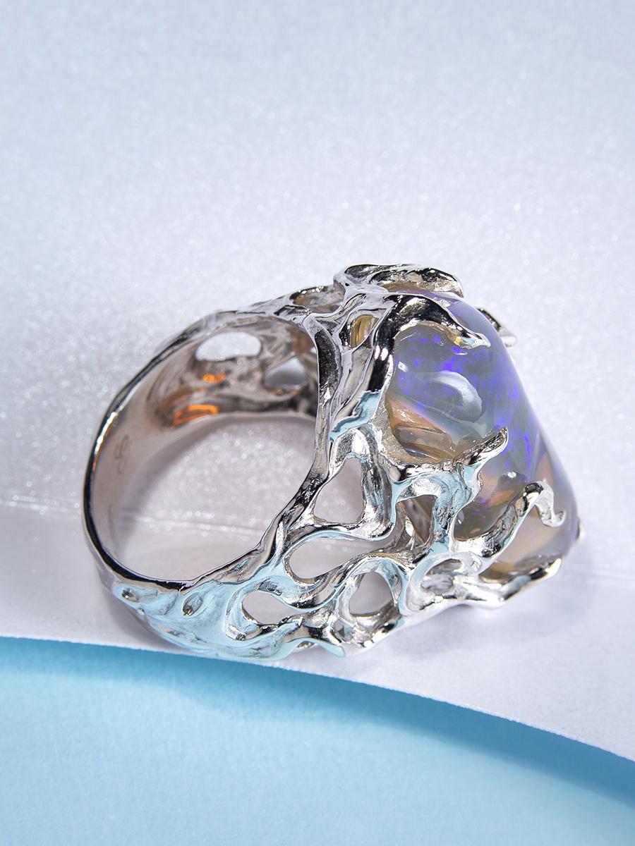 Big Australian Neon Opal Silver Ring Medusa Gorgon Iridescent For Sale 1