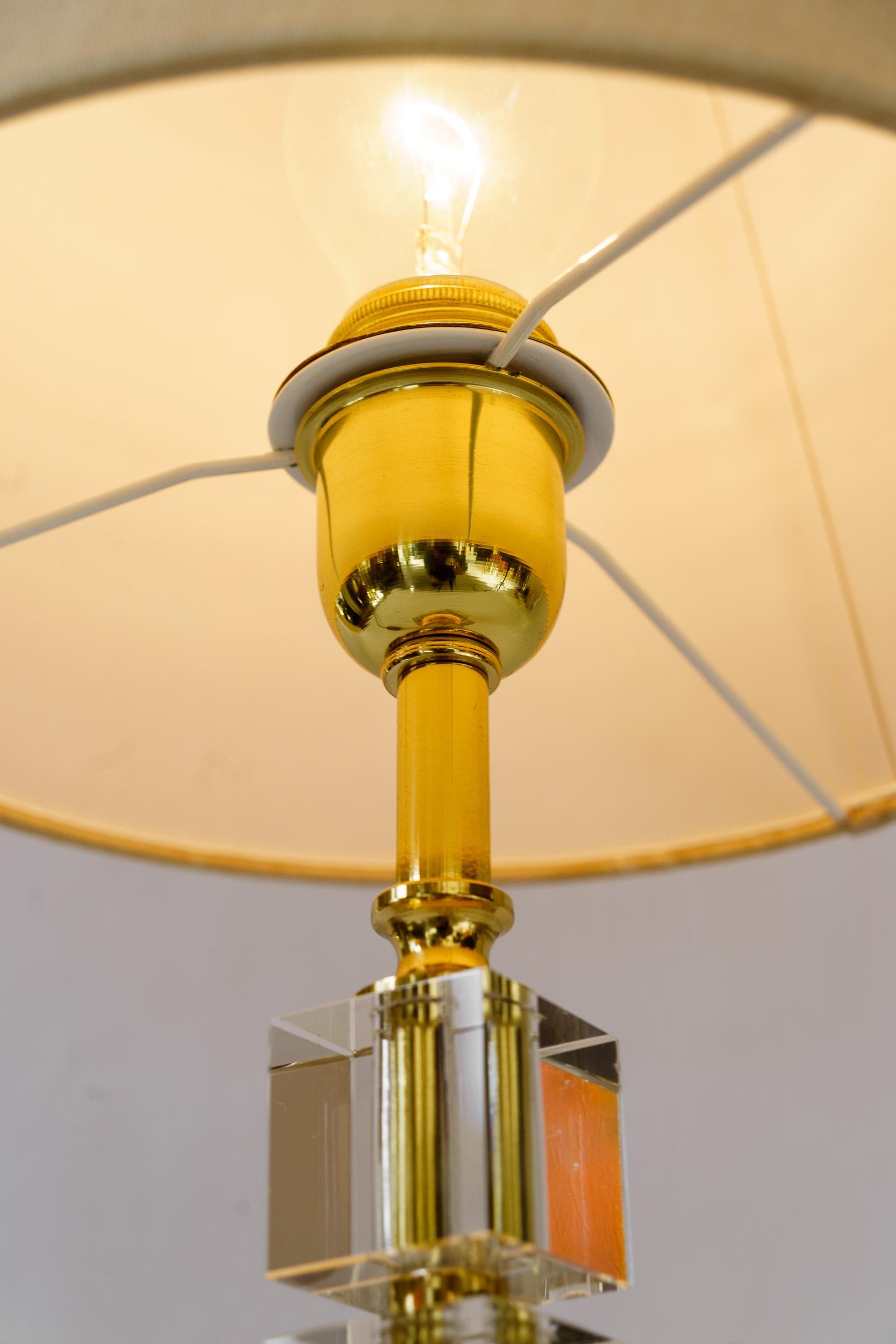Große Bakalowits Glastischlampe mit Stoffschirm Wien um 1920er Jahre im Angebot 3