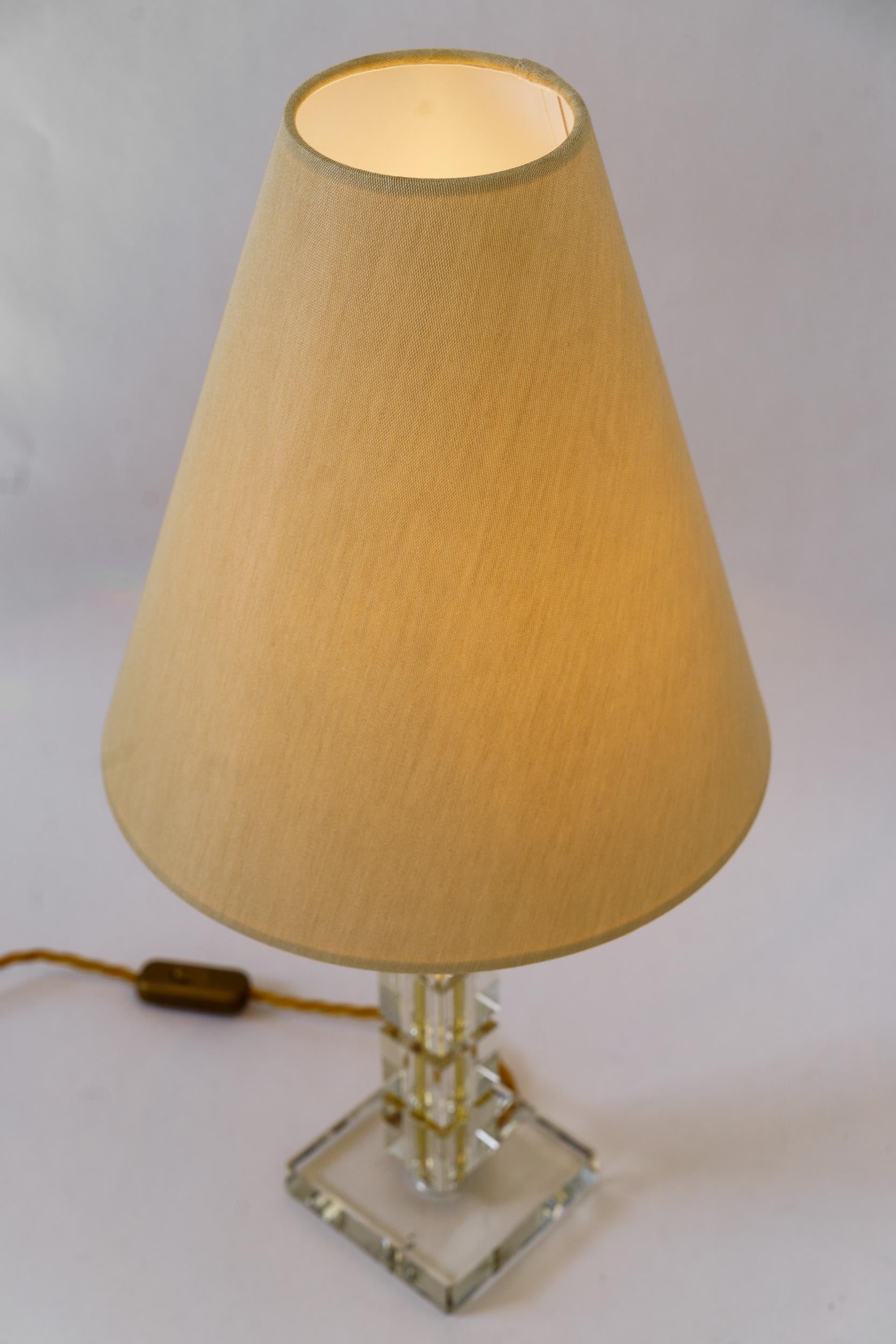 Große Bakalowits Glastischlampe mit Stoffschirm Wien um 1920er Jahre im Angebot 5
