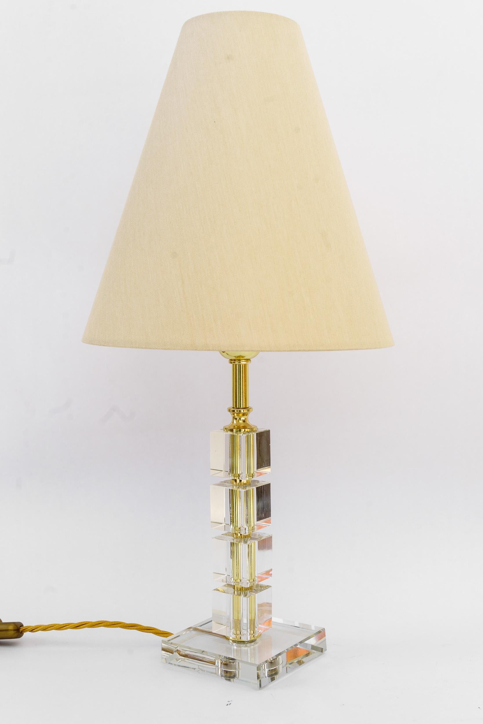 Big Bakalowits glass table lamp with fabric shade vienna around 1920s
Brass polished and stove enameled