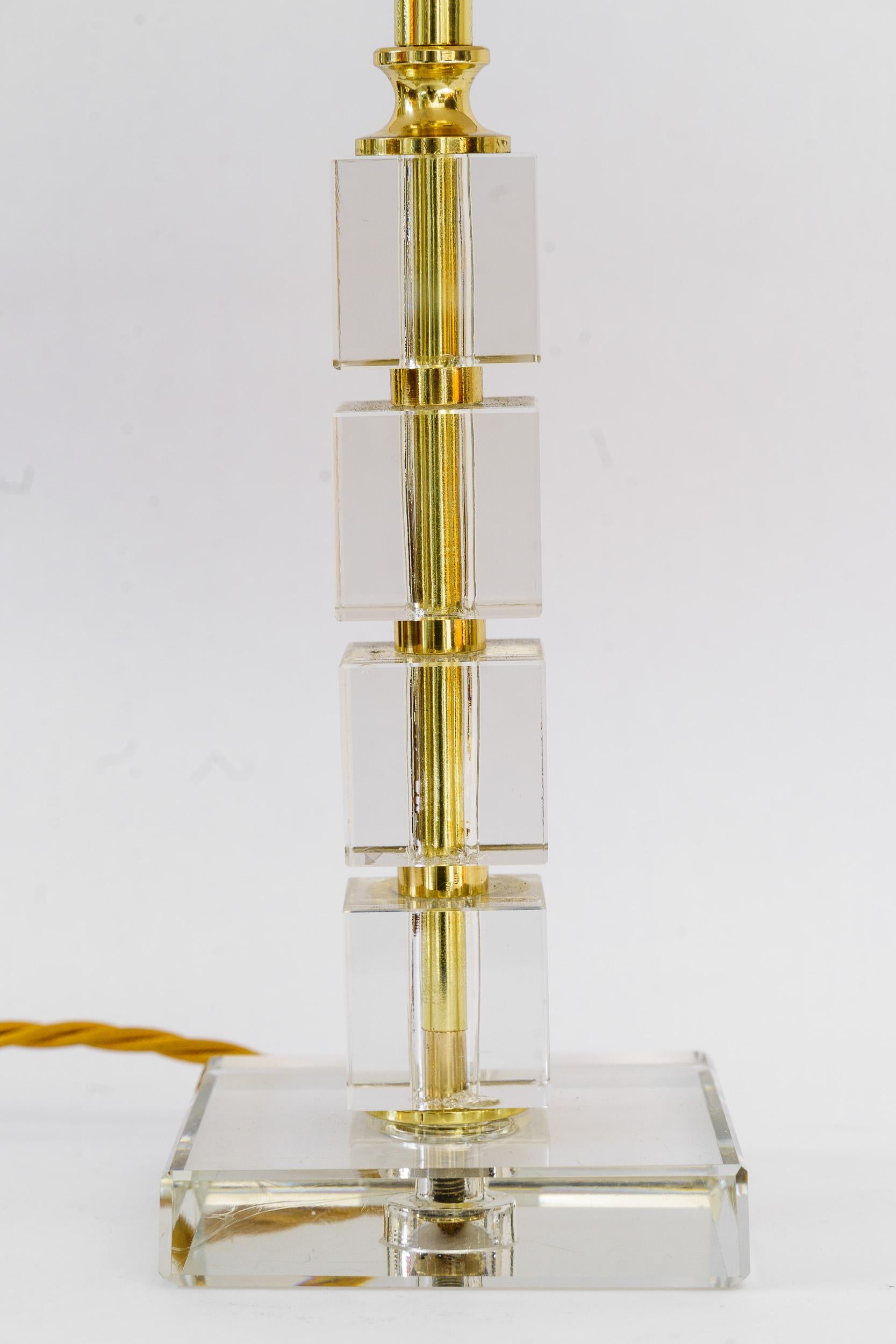 Große Bakalowits Glastischlampe mit Stoffschirm Wien um 1920er Jahre (Moderne der Mitte des Jahrhunderts) im Angebot