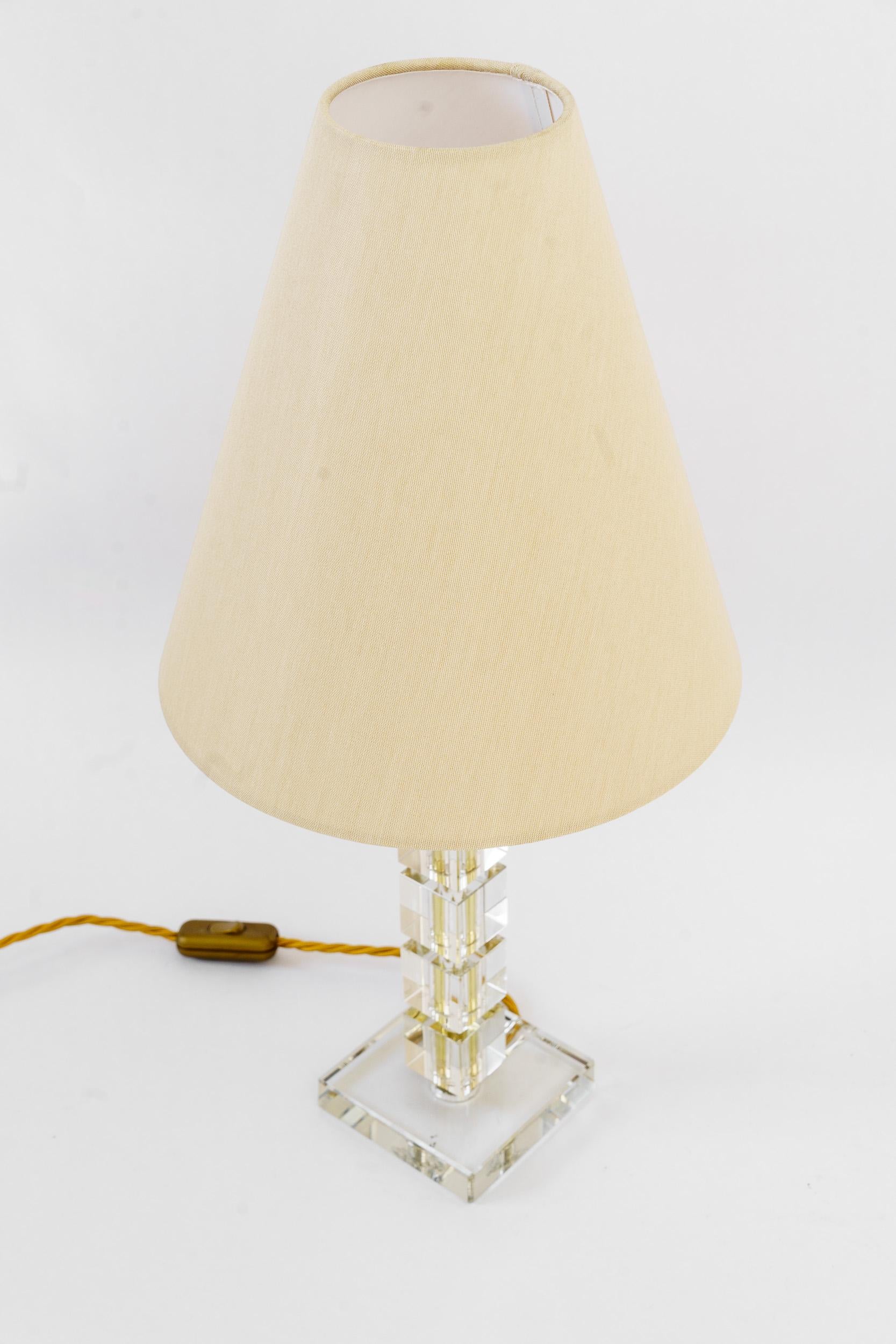 Big Bakalowits glass table lamp with fabric shade vienna around 1920s In Good Condition For Sale In Wien, AT