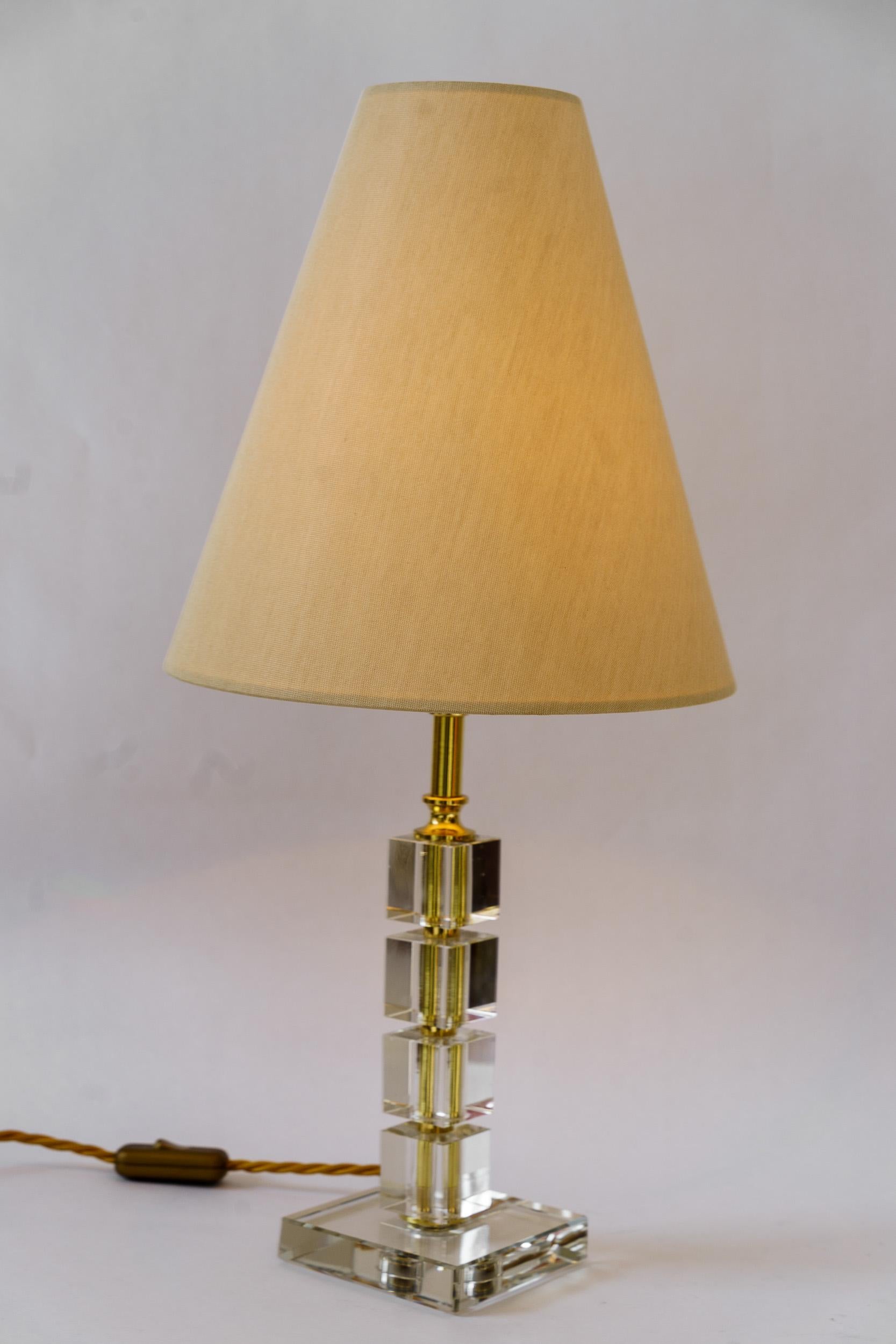 Brass Big Bakalowits glass table lamp with fabric shade vienna around 1920s For Sale