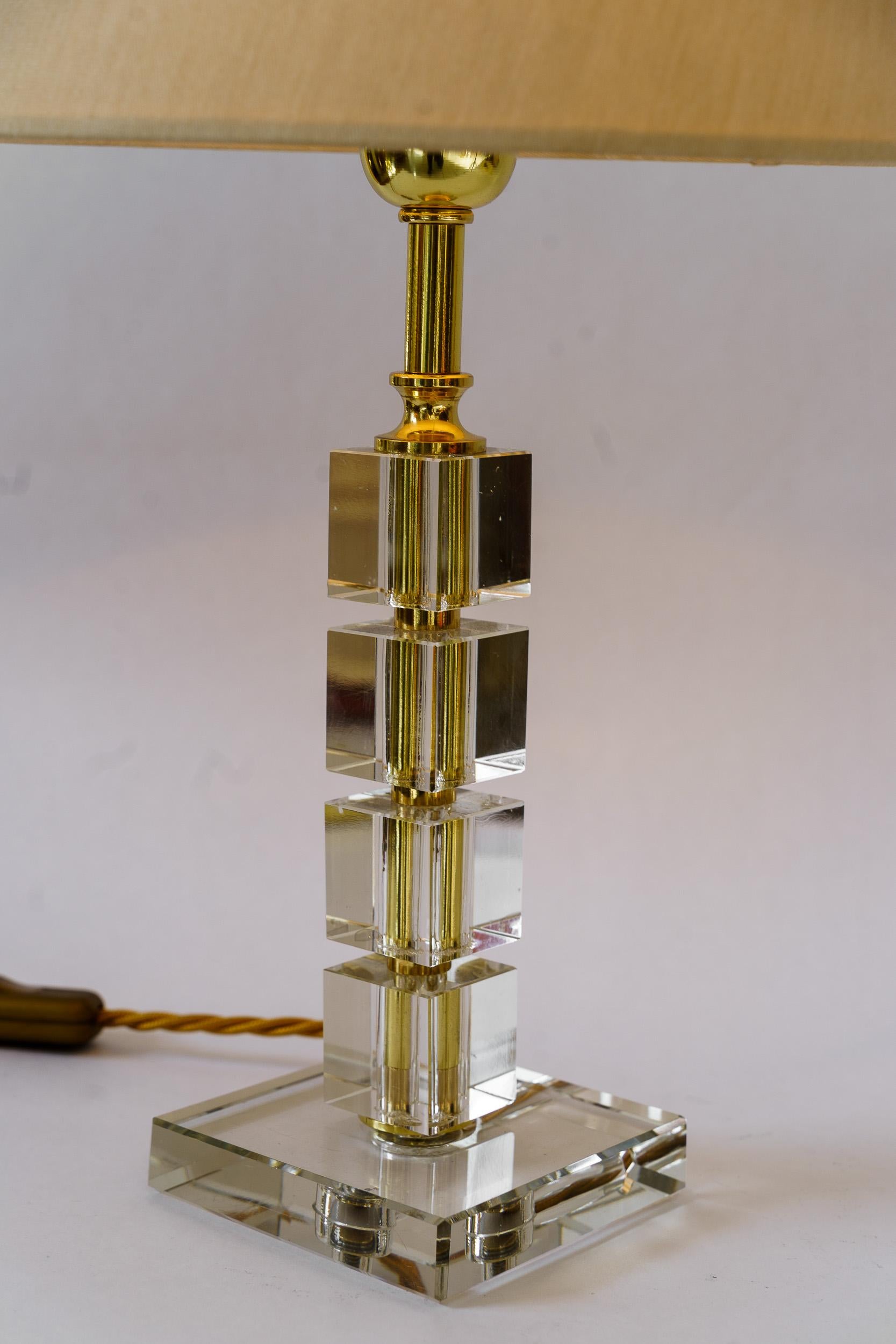 Große Bakalowits Glastischlampe mit Stoffschirm Wien um 1920er Jahre im Angebot 2