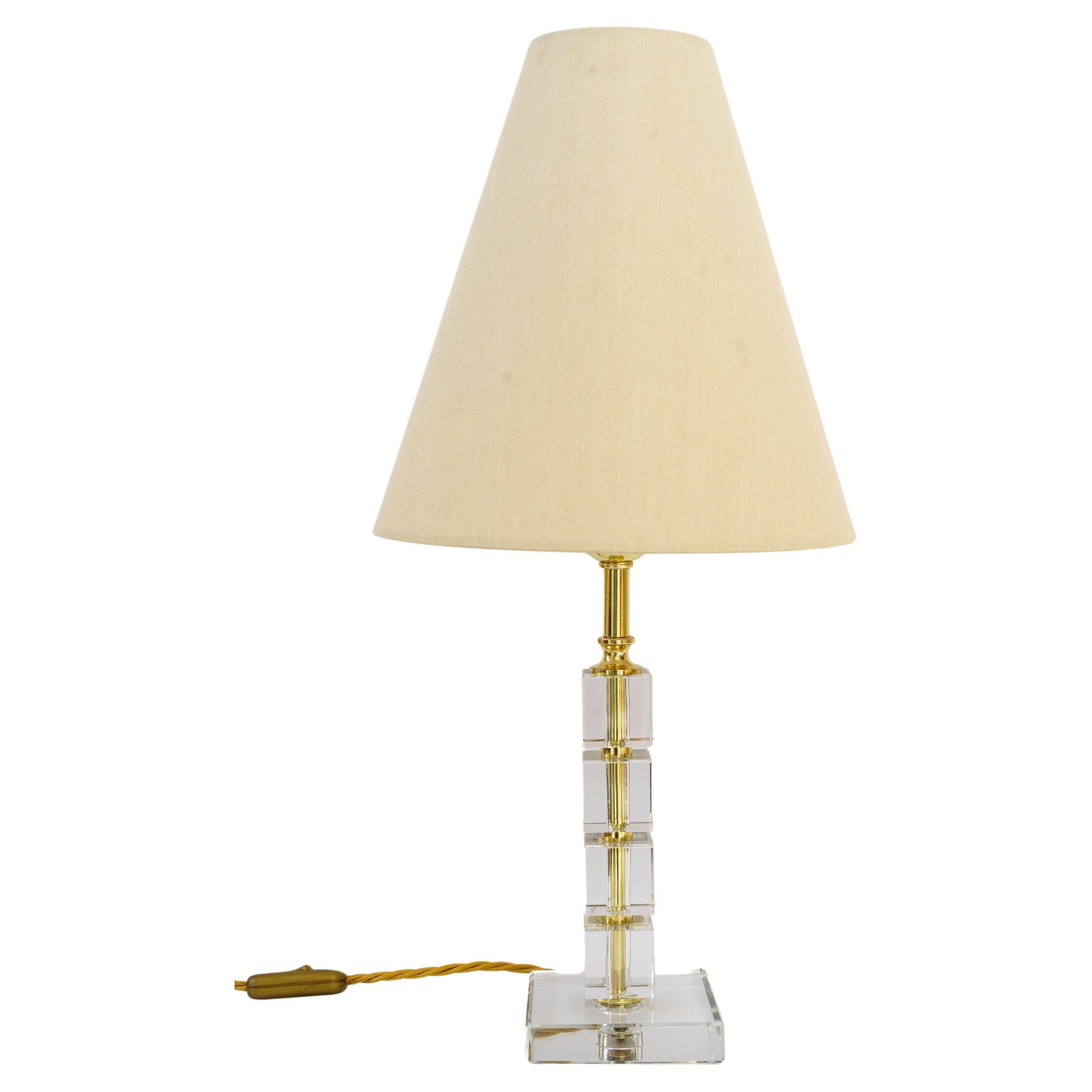 Große Bakalowits Glastischlampe mit Stoffschirm Wien um 1920er Jahre im Angebot