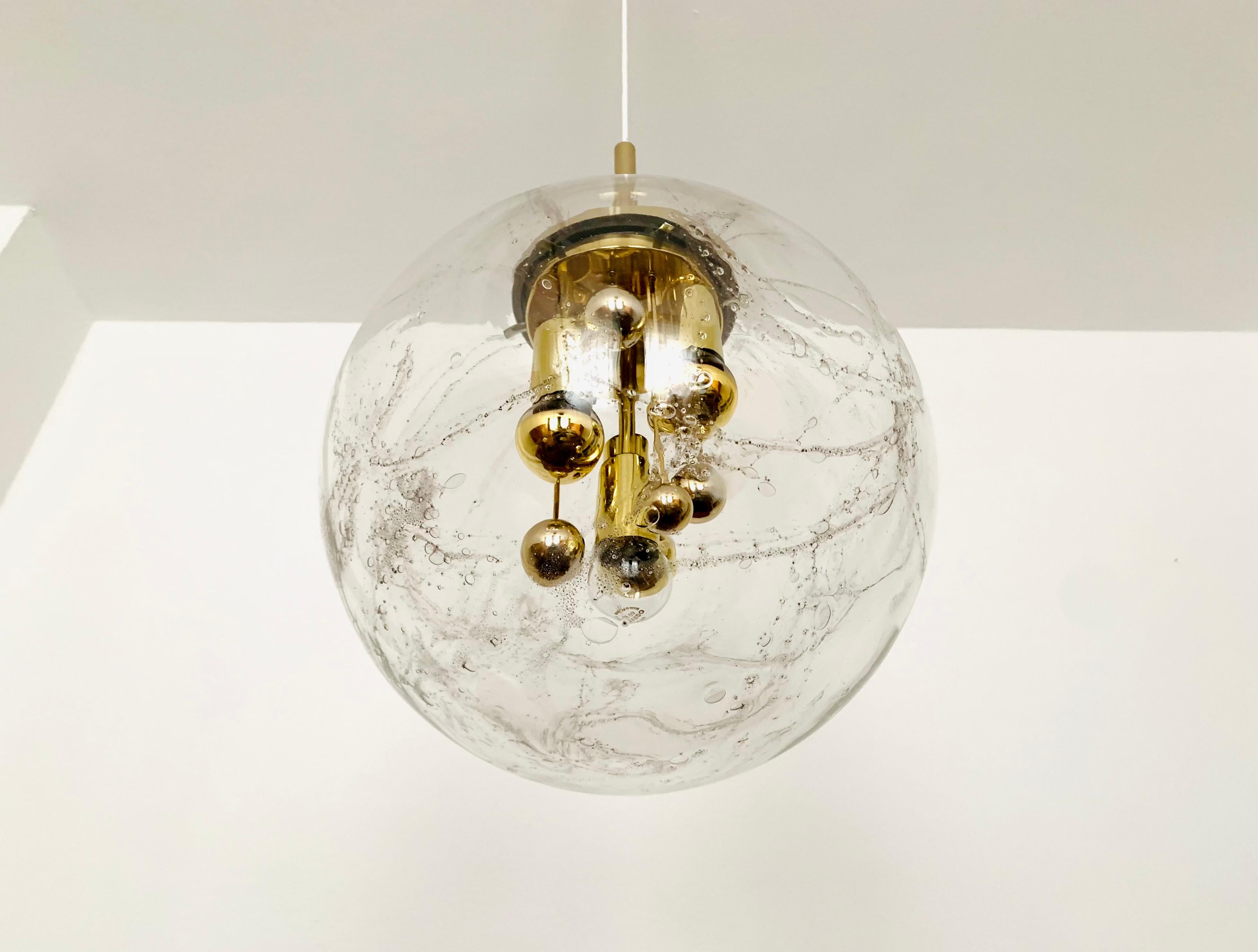 German Big Ball Glass Pendant Lamp by Doria For Sale