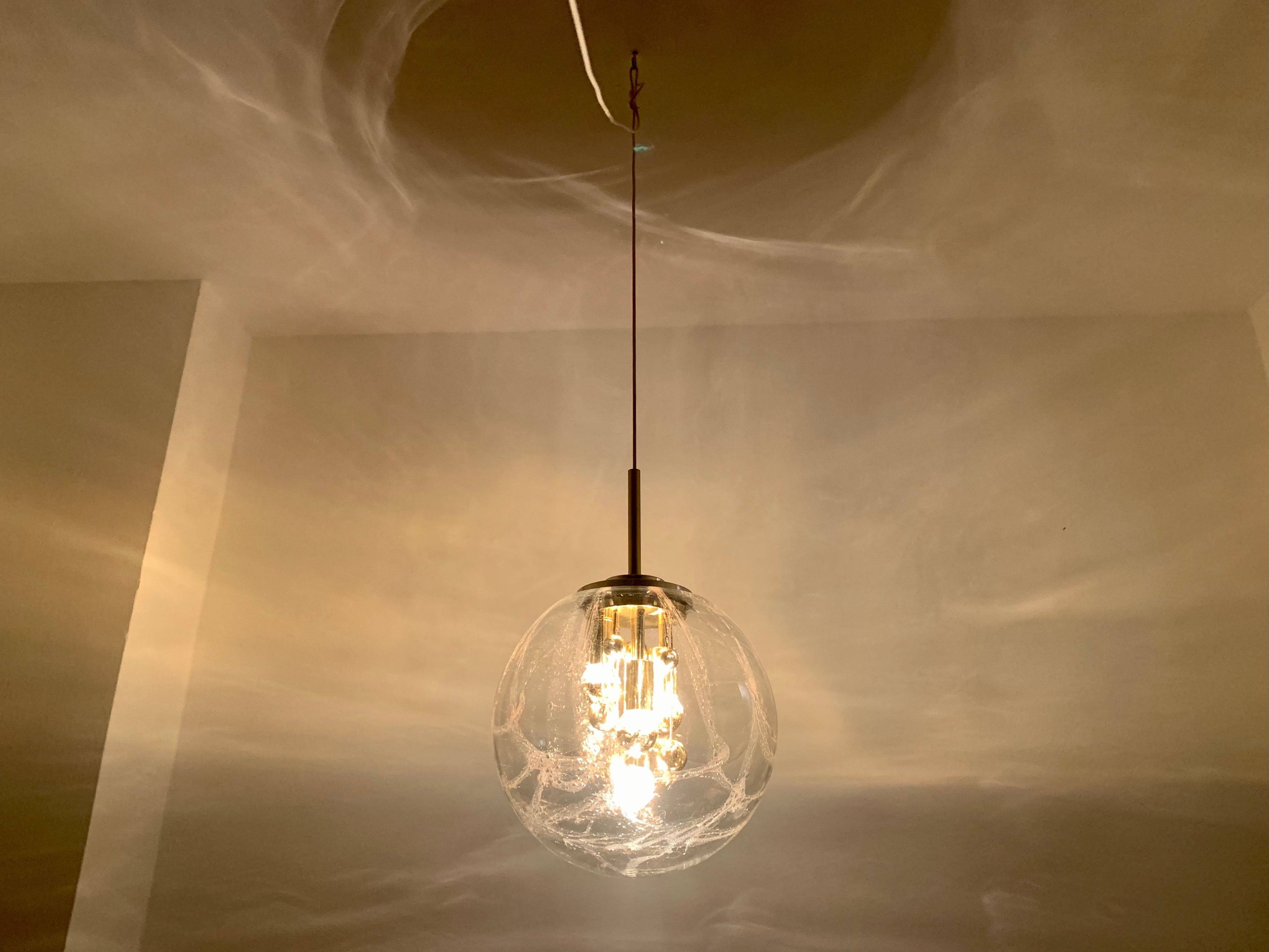Metal Big Ball Glass Pendant Lamp by Doria For Sale