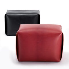 Big Bao Red Leather Ottoman by Viola Tonucci