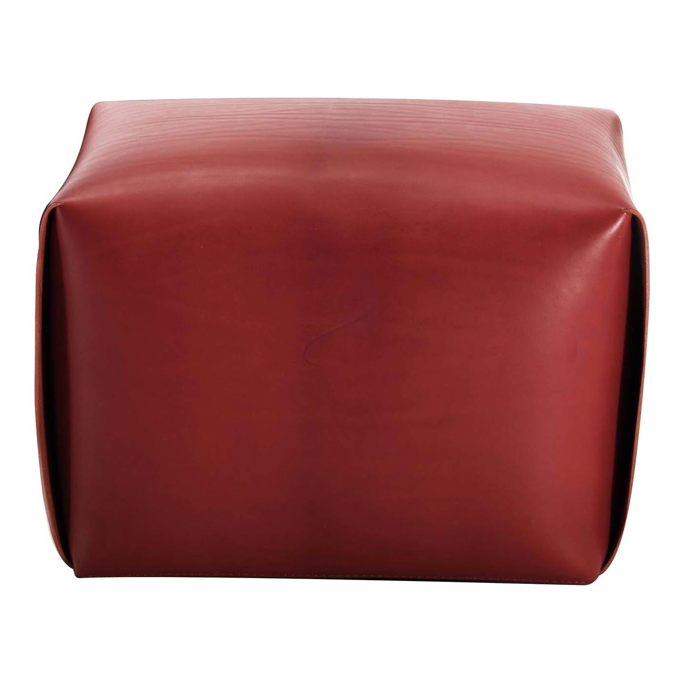 Big Bao Red Leather Ottoman by Viola Tonucci For Sale