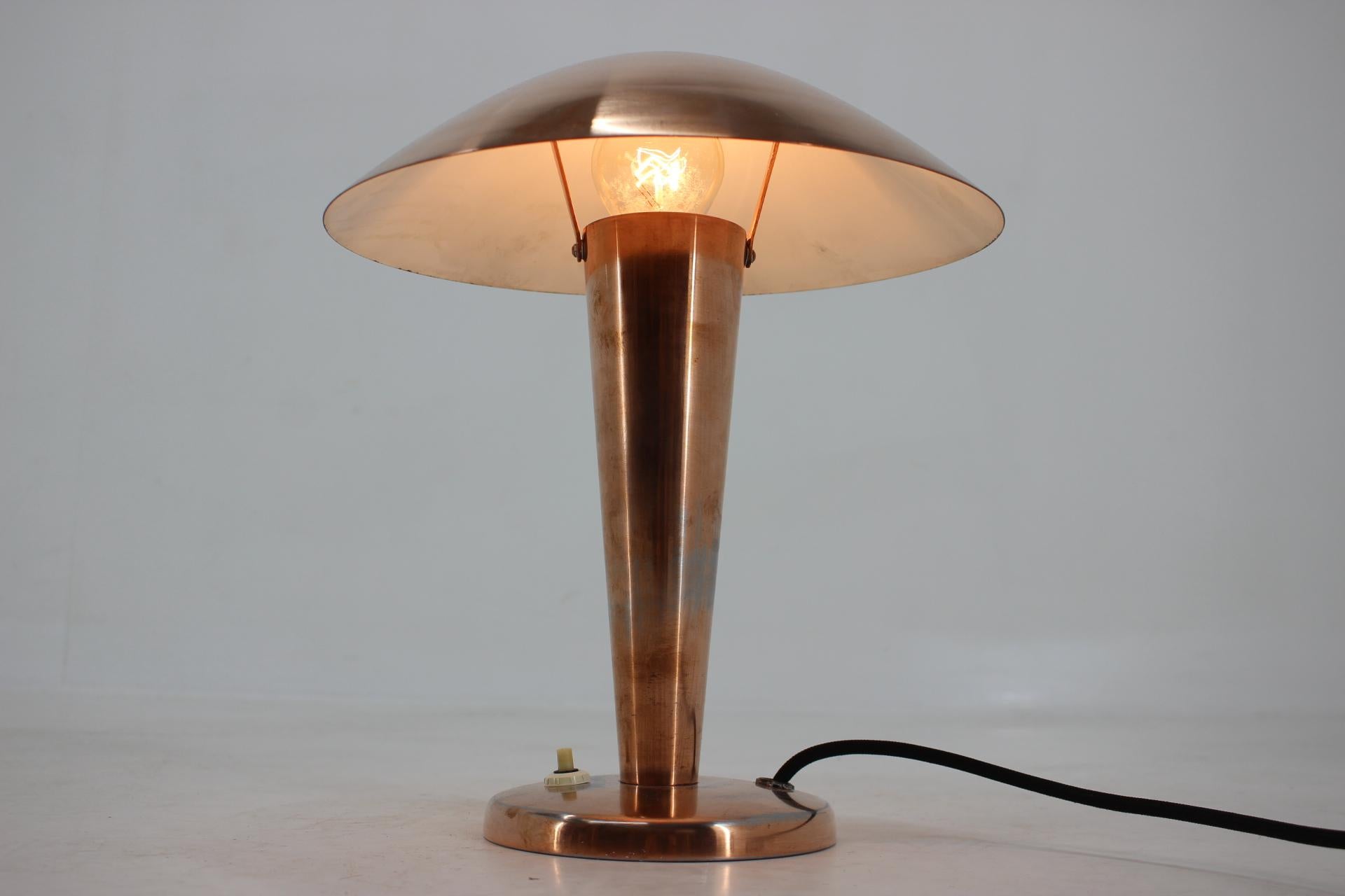 Big Bauhaus Adjustable Copper Table Lamp, 1940s / Czechoslovakia In Good Condition In Praha, CZ