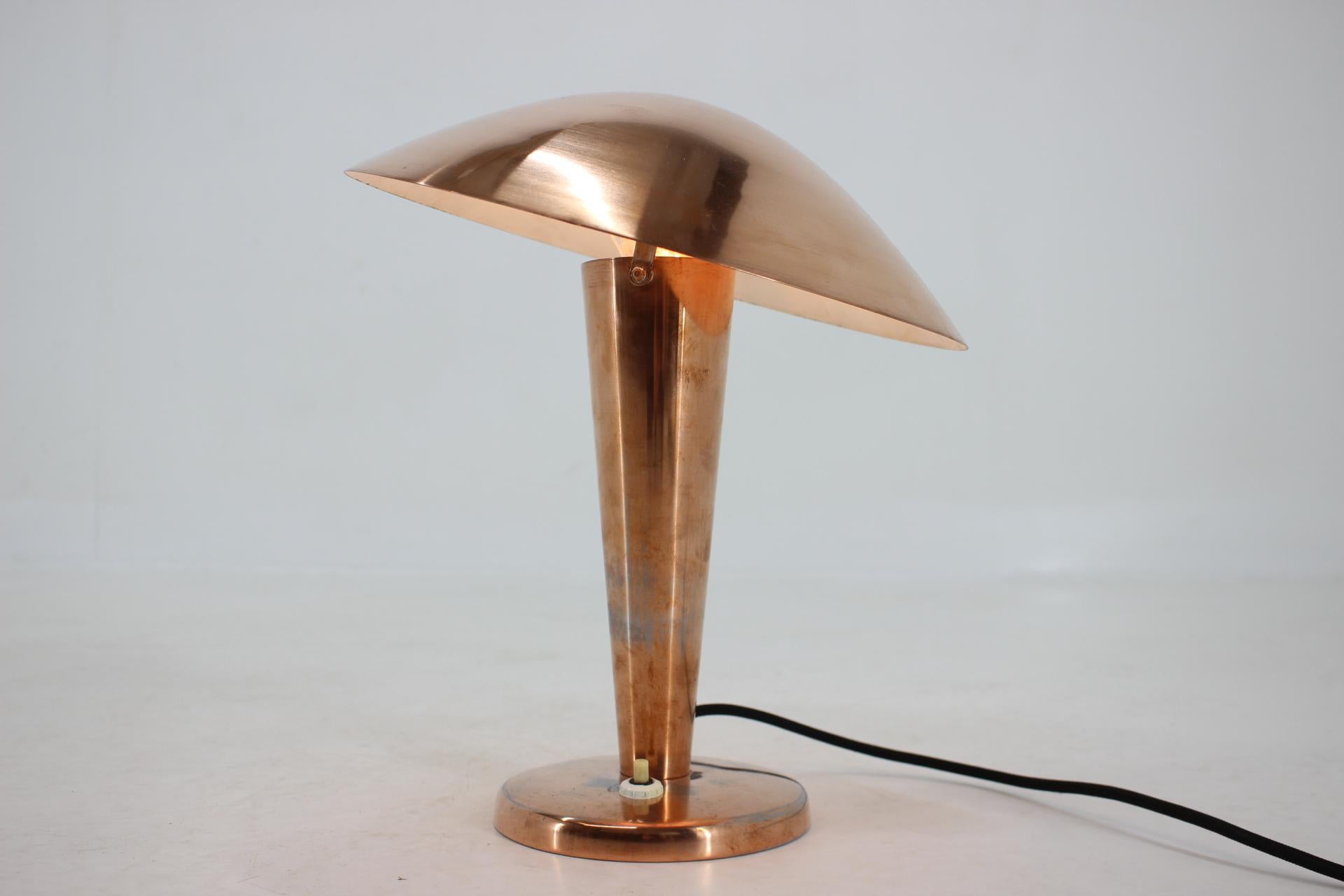 Mid-20th Century Big Bauhaus Adjustable Copper Table Lamp, 1940s / Czechoslovakia