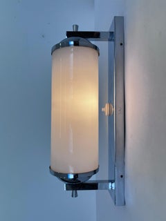Big Bauhaus Chrome and milk glass Wall Lamp, 1930s - Czechoslovakia, marked