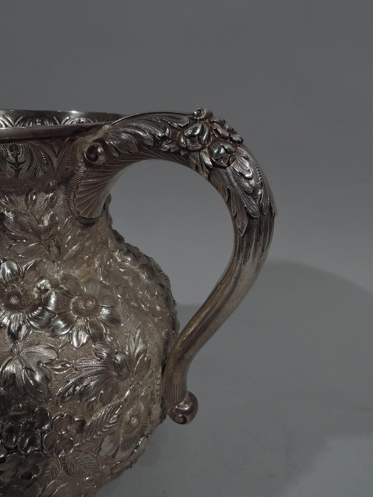 Big and Beautiful Baltimore Repousse Sterling Silver Water Pitcher In Excellent Condition In New York, NY