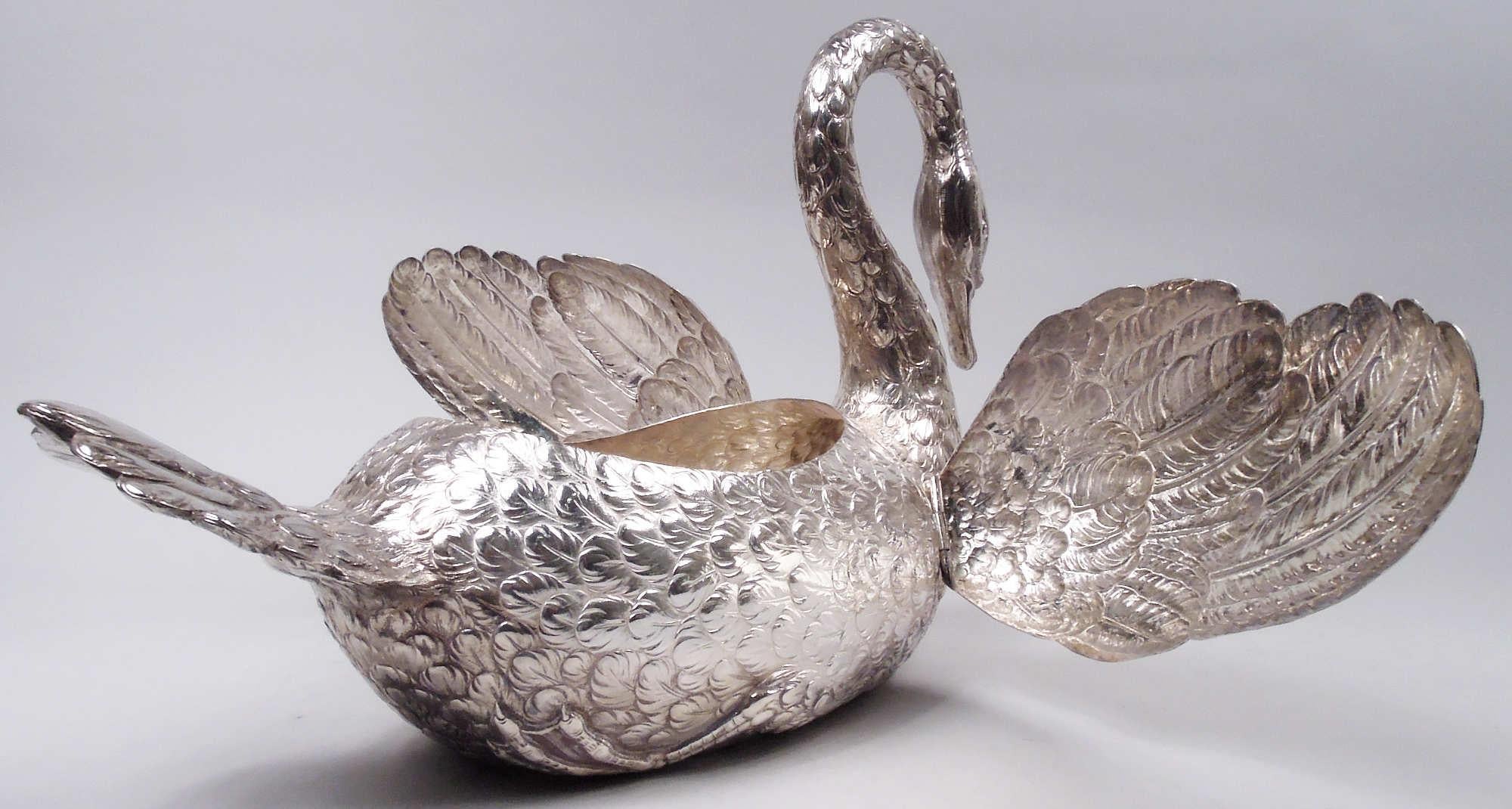 Edwardian Big & Beautiful German Silver Centerpiece Swan with Wide Wingspan For Sale