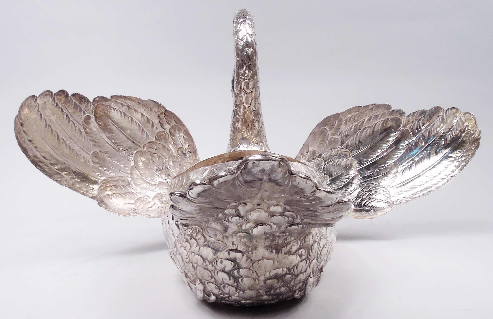 Big & Beautiful German Silver Centerpiece Swan with Wide Wingspan In Good Condition For Sale In New York, NY