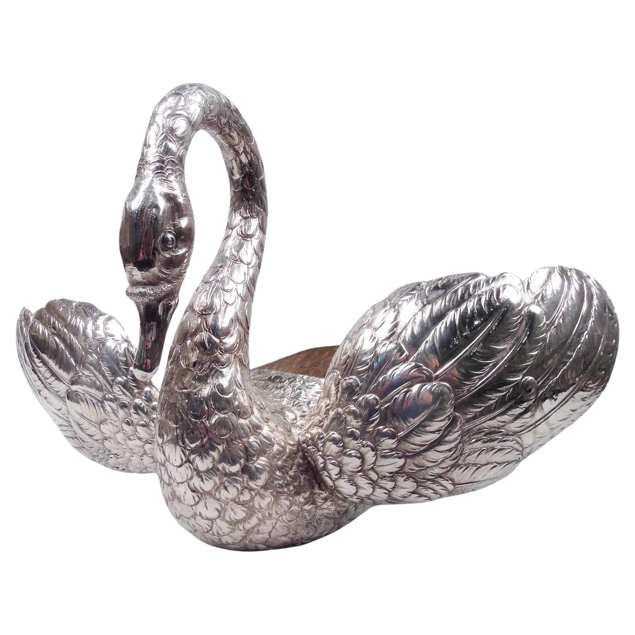 Big & Beautiful German Silver Centerpiece Swan with Wide Wingspan
