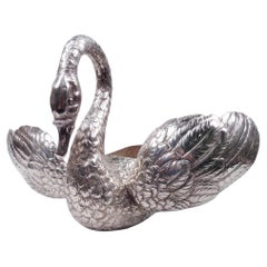 Big & Beautiful German Silver Centerpiece Swan with Wide Wingspan