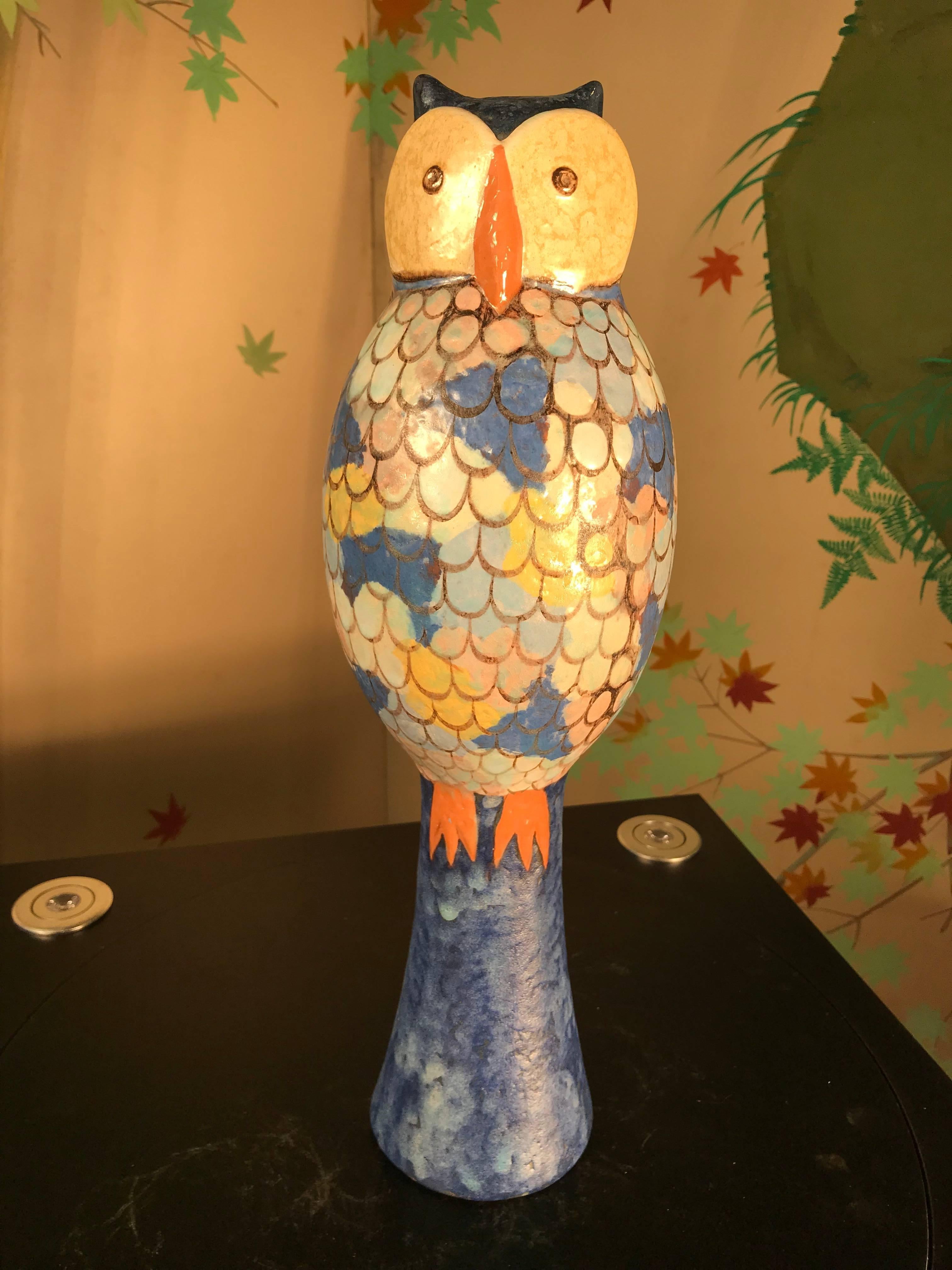 Mid-Century Modern Big Beautiful Owl, Handmade Hand-Painted by Master Artisan Eva Fritz-Lindner