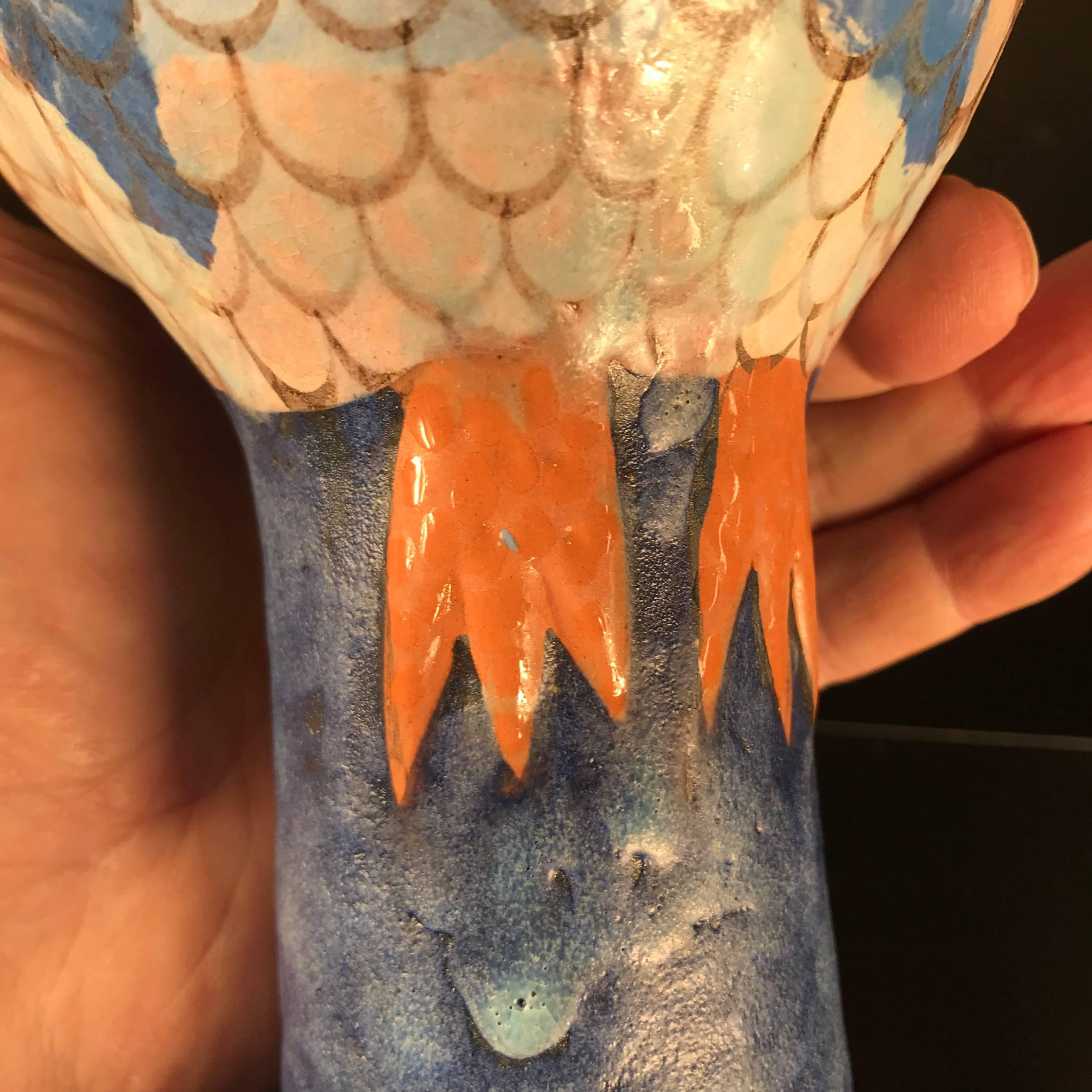 Ceramic Big Beautiful Owl, Handmade Hand-Painted by Master Artisan Eva Fritz-Lindner
