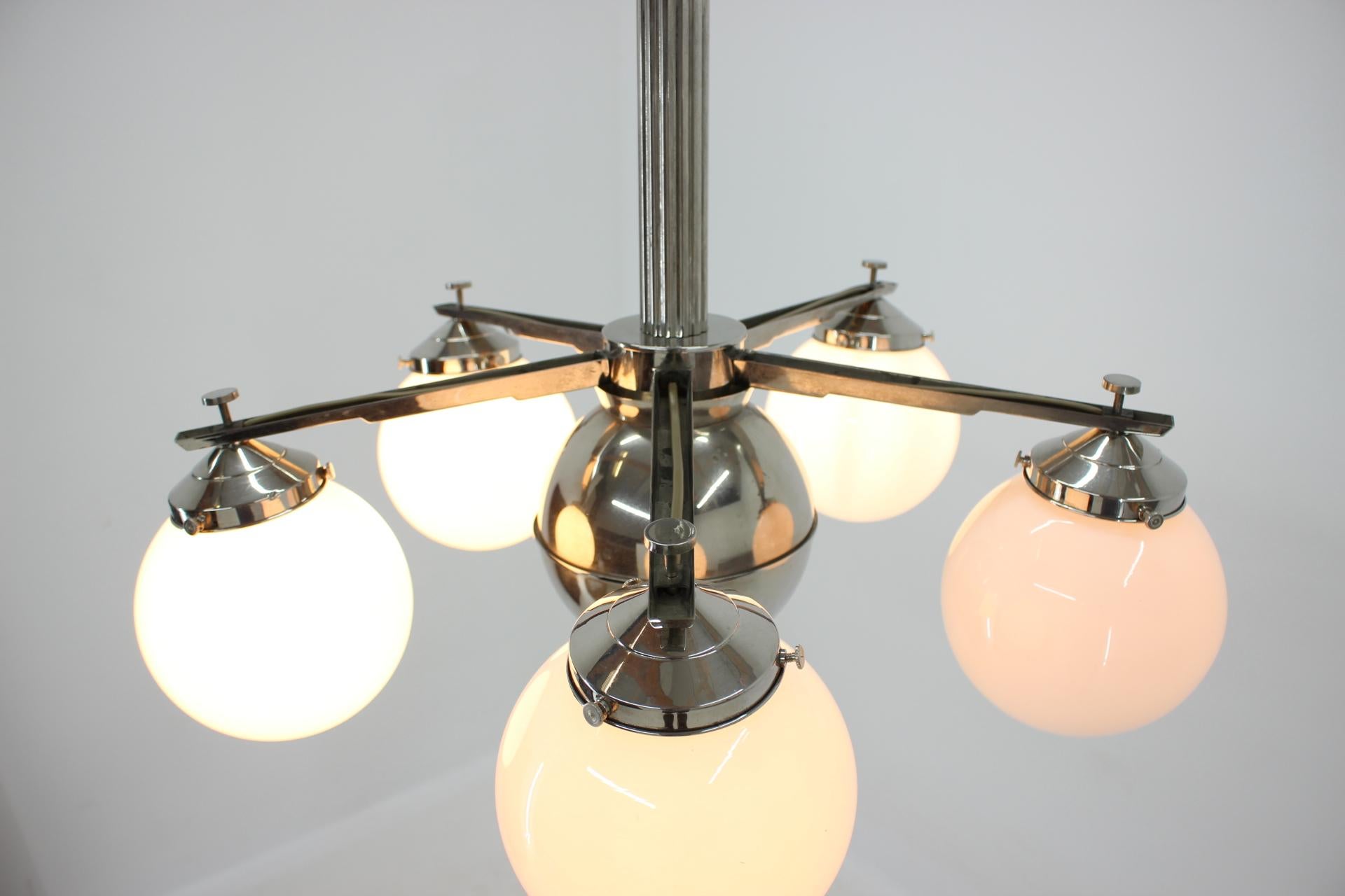 Czech Big Beautiful Unique Chrome Bauhaus Chandelier/ Pendant, 1930s For Sale