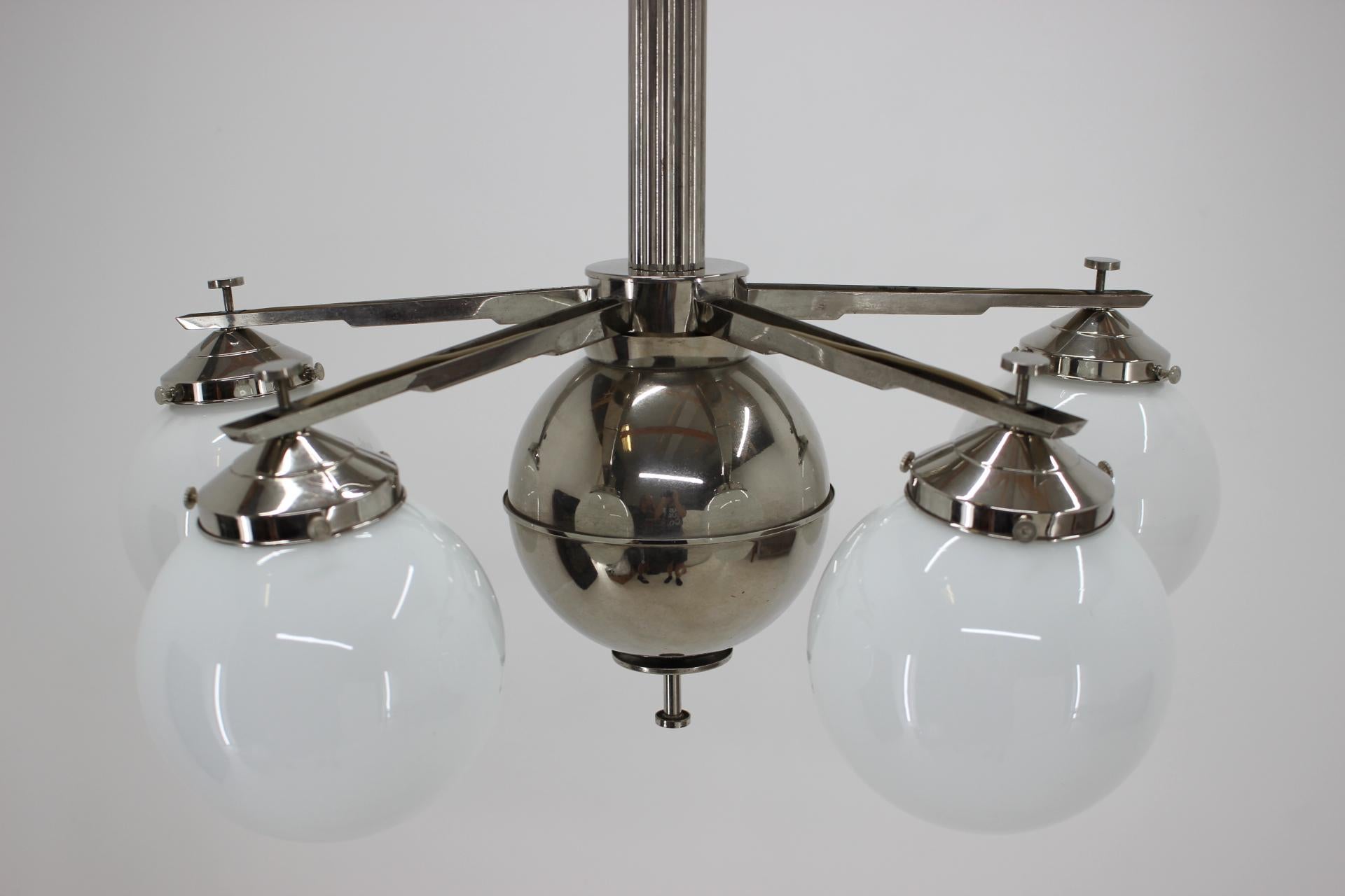 Big Beautiful Unique Chrome Bauhaus Chandelier/ Pendant, 1930s In Good Condition For Sale In Praha, CZ