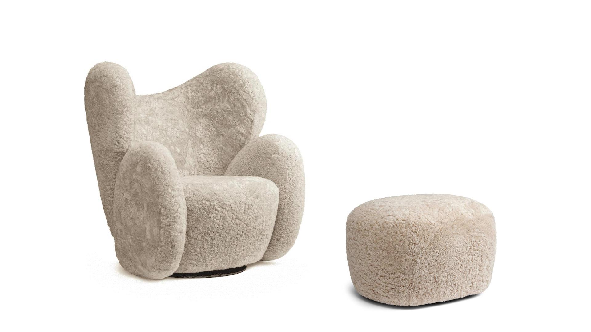 BIG big chair armchair and little big pouf
Signed by Kristian Sofus Hansen and Tommy Hyldahl for Norr11. 

Models shown on the picture:
- Big big chair size: H: 98 cm / SH: 41 cm / W: 96 cm / D: 81 cm
- Little big pouf size: H: 39 cm / W: 60cm
