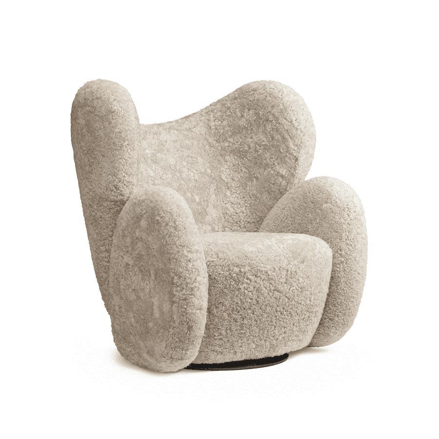 Scandinavian Modern Big Big Chair Armchair + Pouf, Sheepskin Moonlight Set by Norr11 For Sale